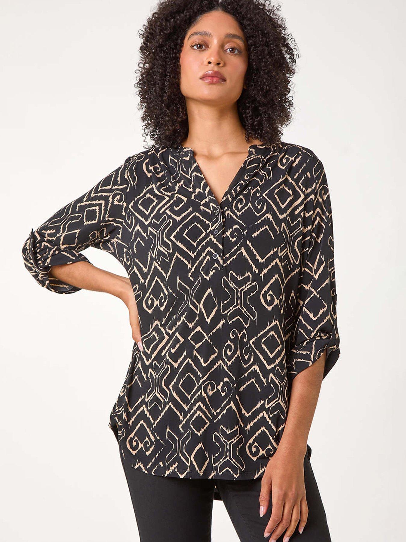 Roman Abstract Print Stretch Jersey Shirt - Black