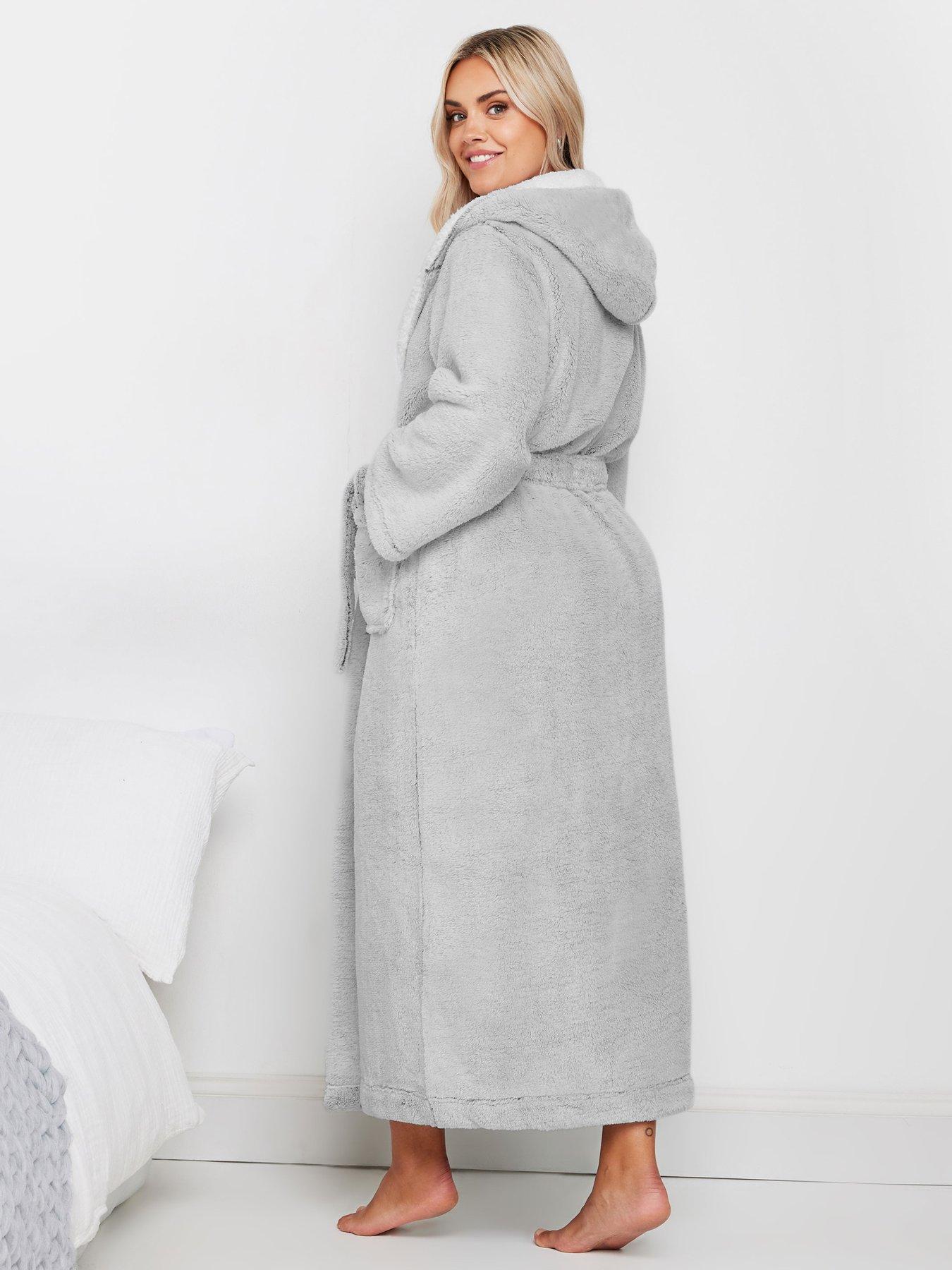 Image 2 of 4 of Yours Curve Contrast Hooded Maxi Robe - Grey