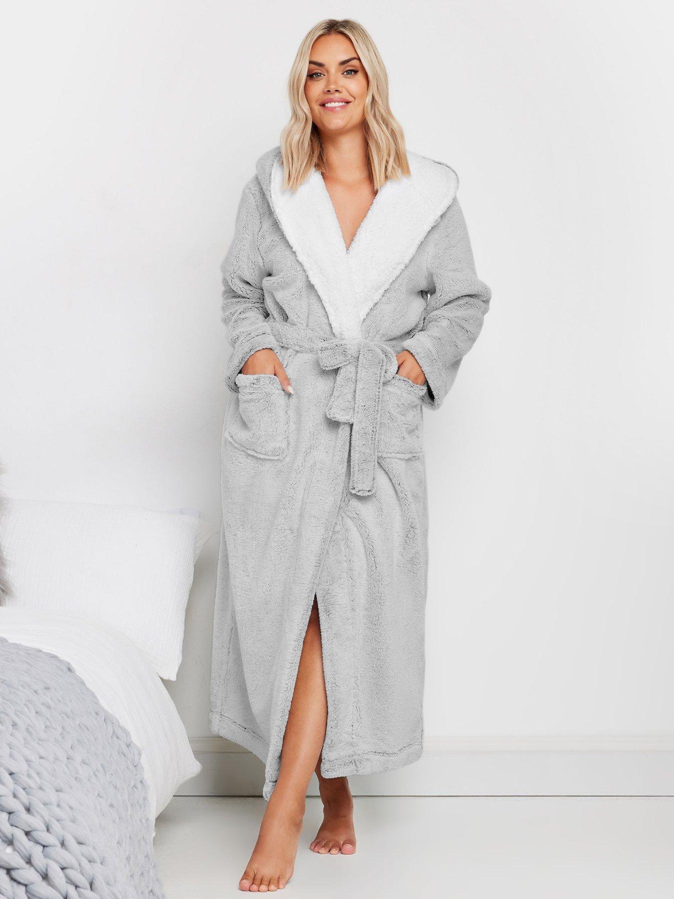 Image 3 of 4 of Yours Curve Contrast Hooded Maxi Robe - Grey