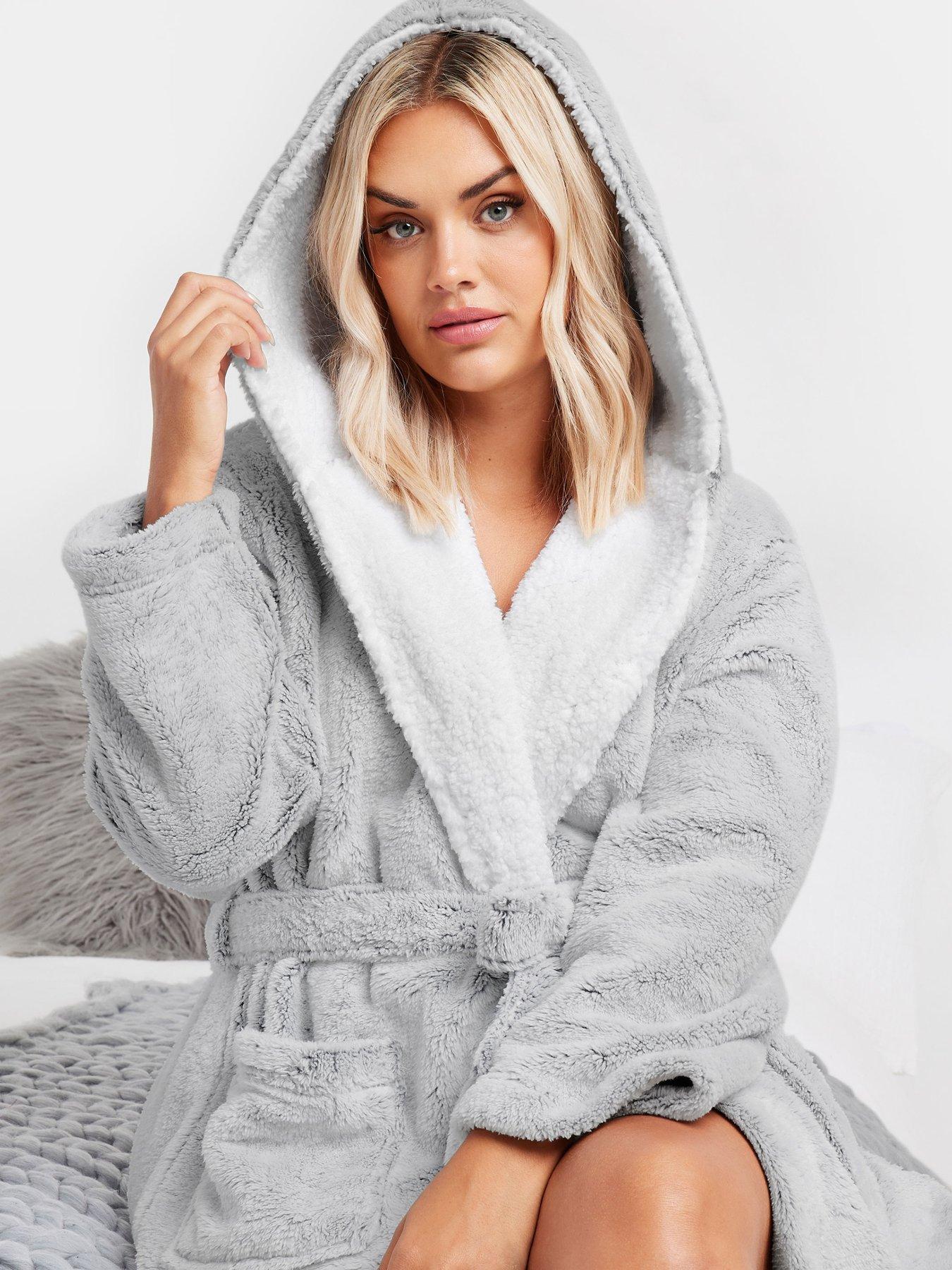 Image 4 of 4 of Yours Curve Contrast Hooded Maxi Robe - Grey