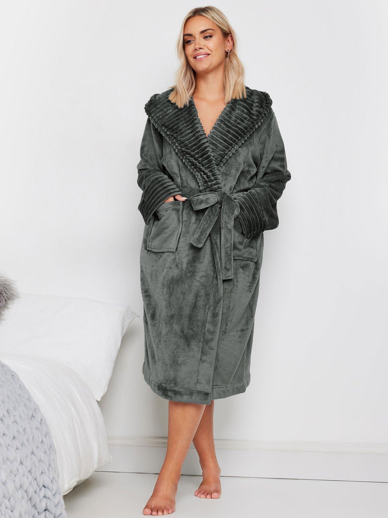 undefined Curve Rib Trim Hooded Robe - Grey