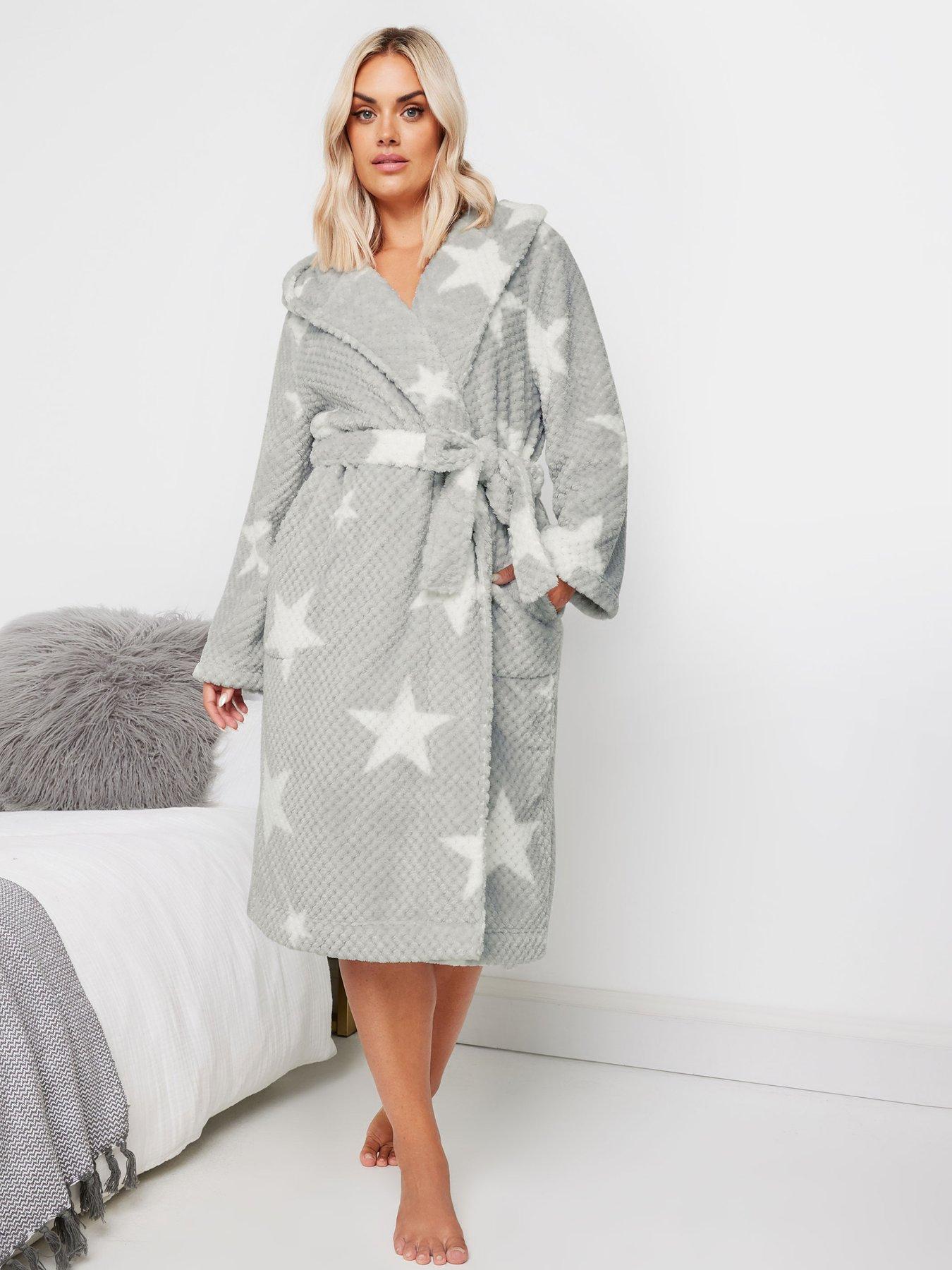  image of yours-curve-star-honeycomb-hooded-robe-grey