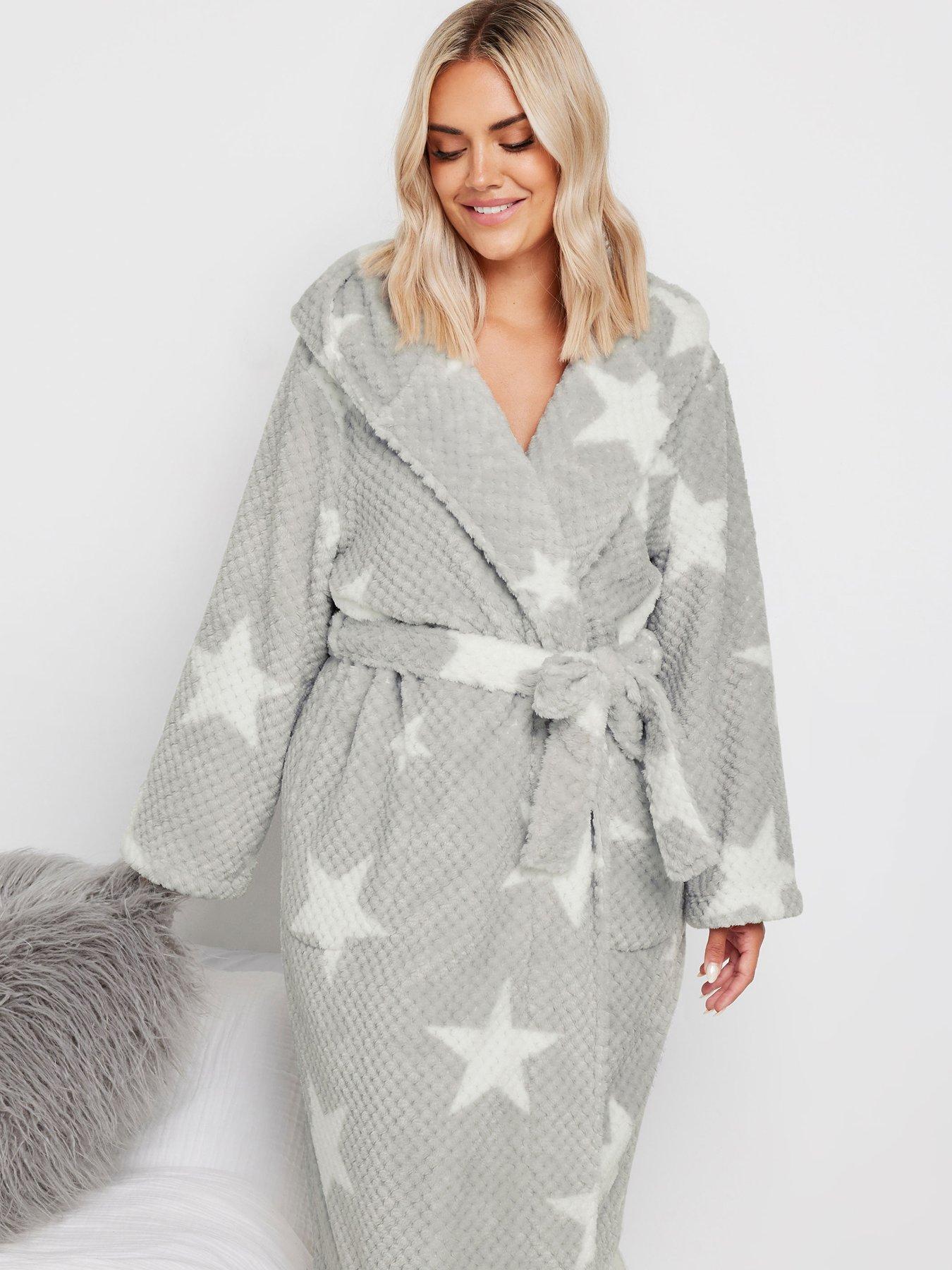  image of yours-curve-star-honeycomb-hooded-robe-grey