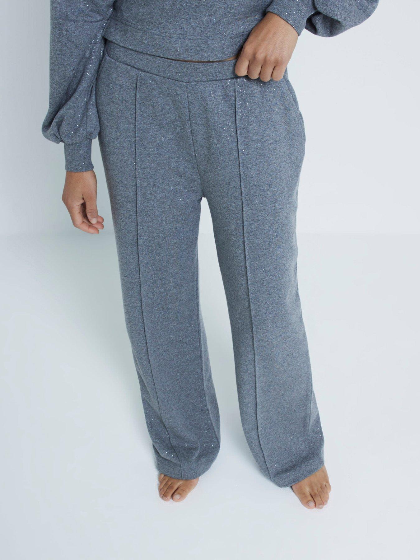 undefined Lurex Wide Leg Jogger - Grey