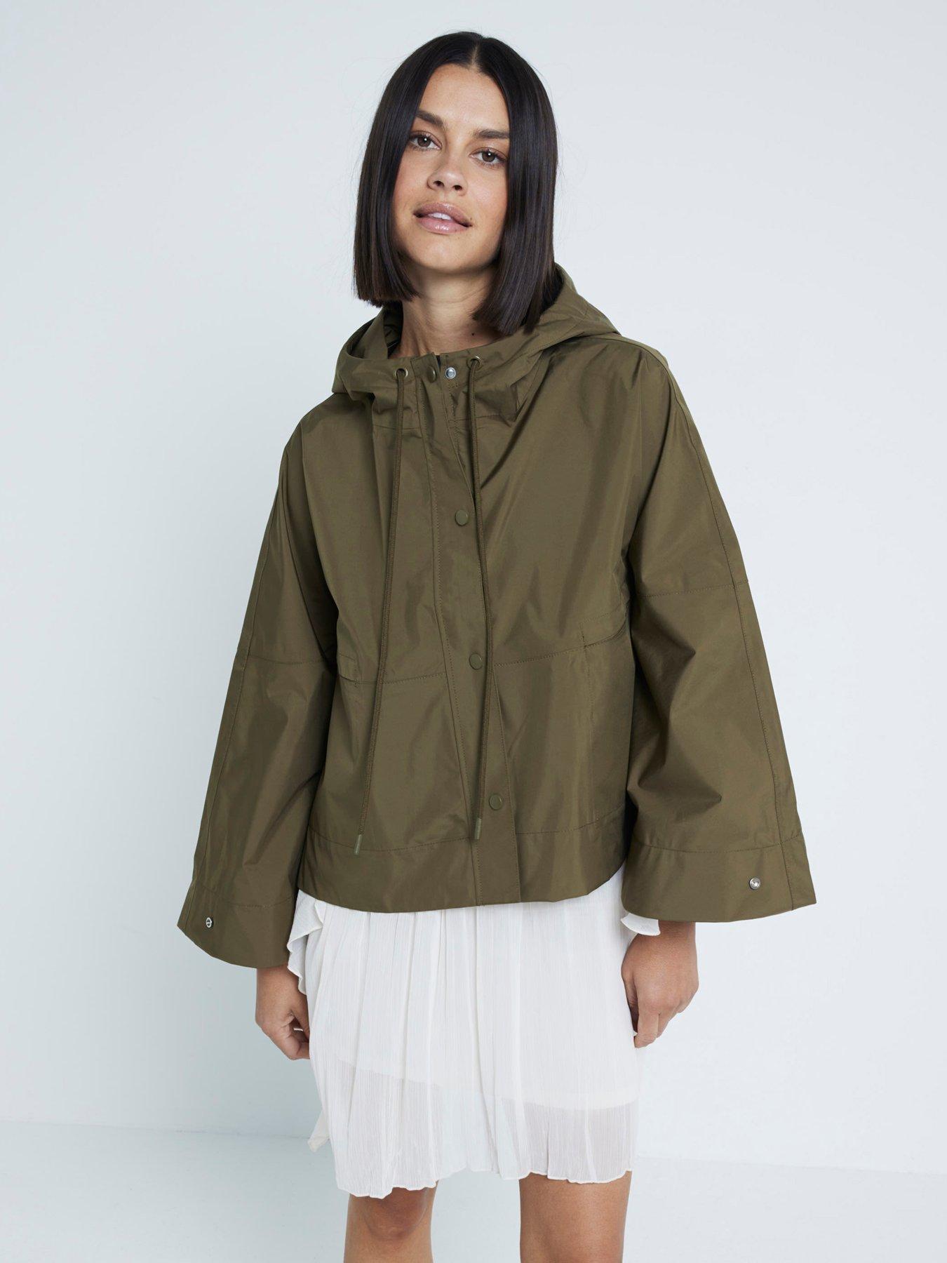 River Island Waxed Short Cape - Dark Khaki