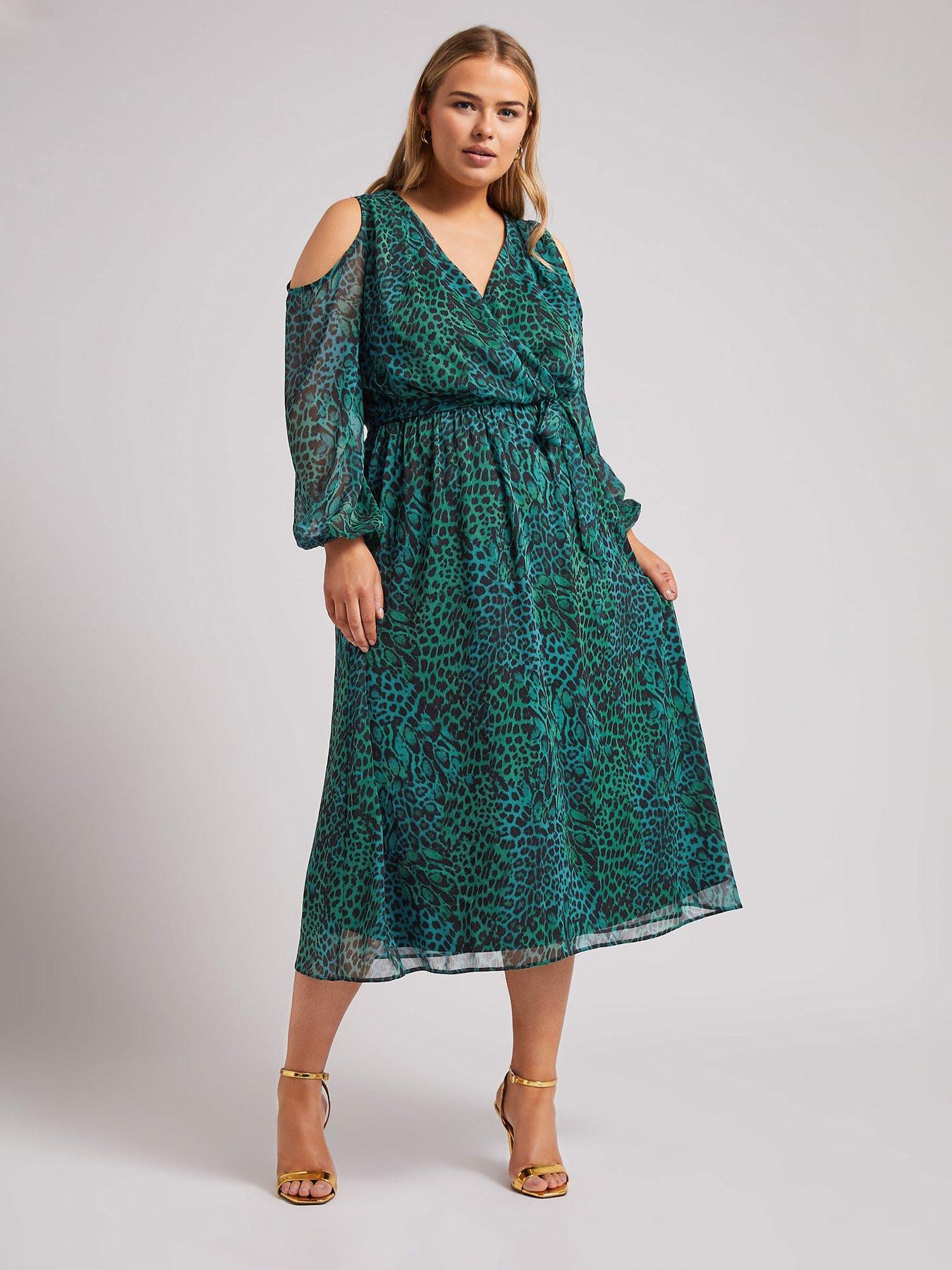 undefined Curve Animal Cold Shoulder Wrap Dress