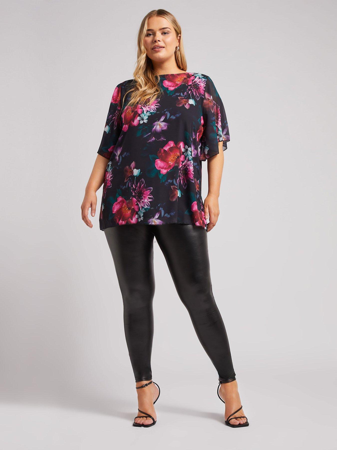  image of yours-curve-floral-flutter-sleeve-blouse-black