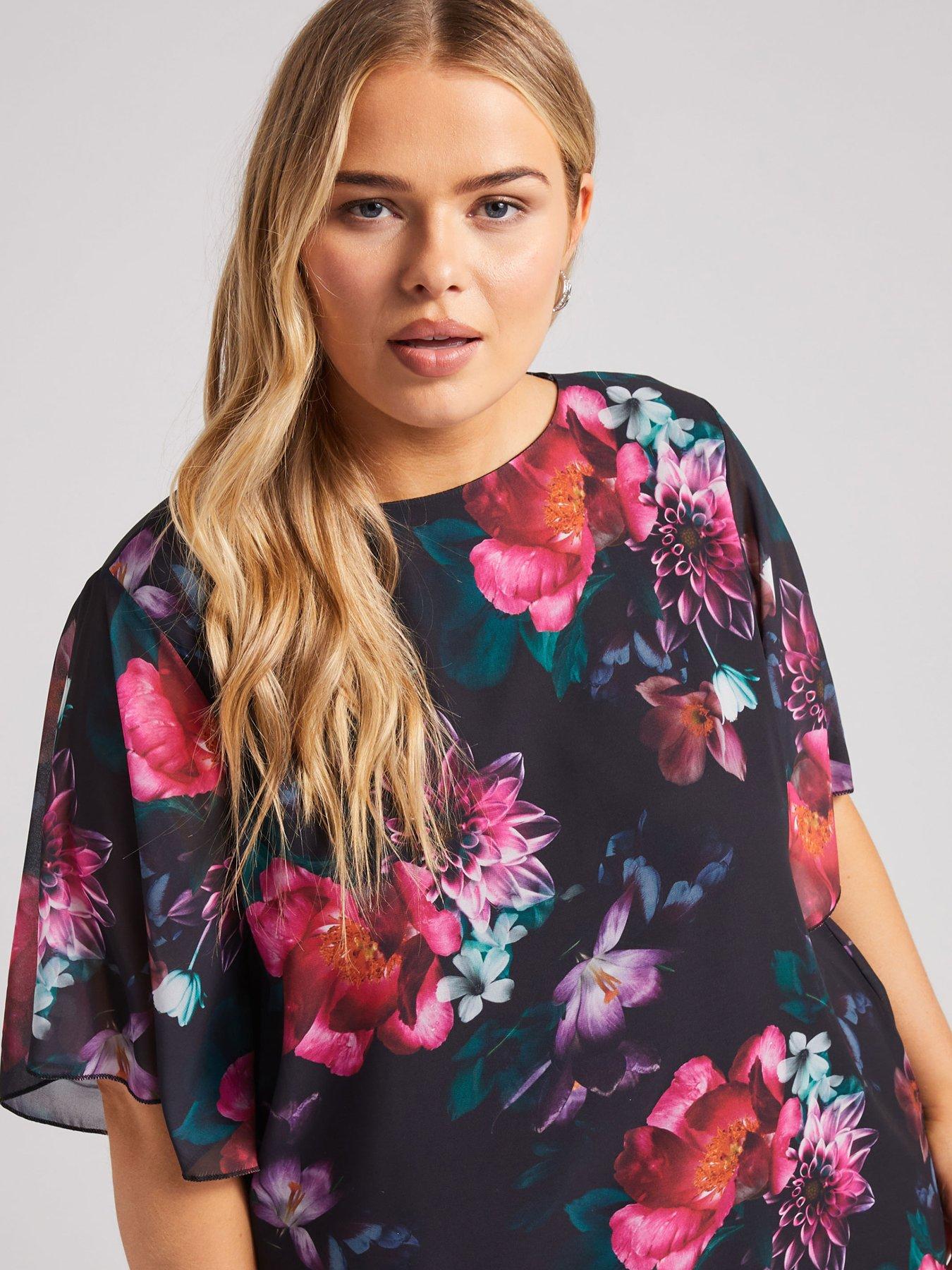  image of yours-curve-floral-flutter-sleeve-blouse-black