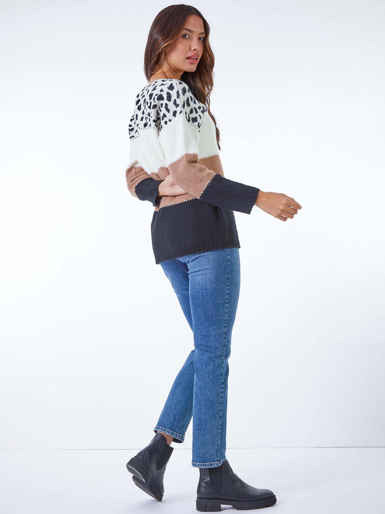Image 2 of 5 of Roman Animal Print Colour Block Jumper - Camel