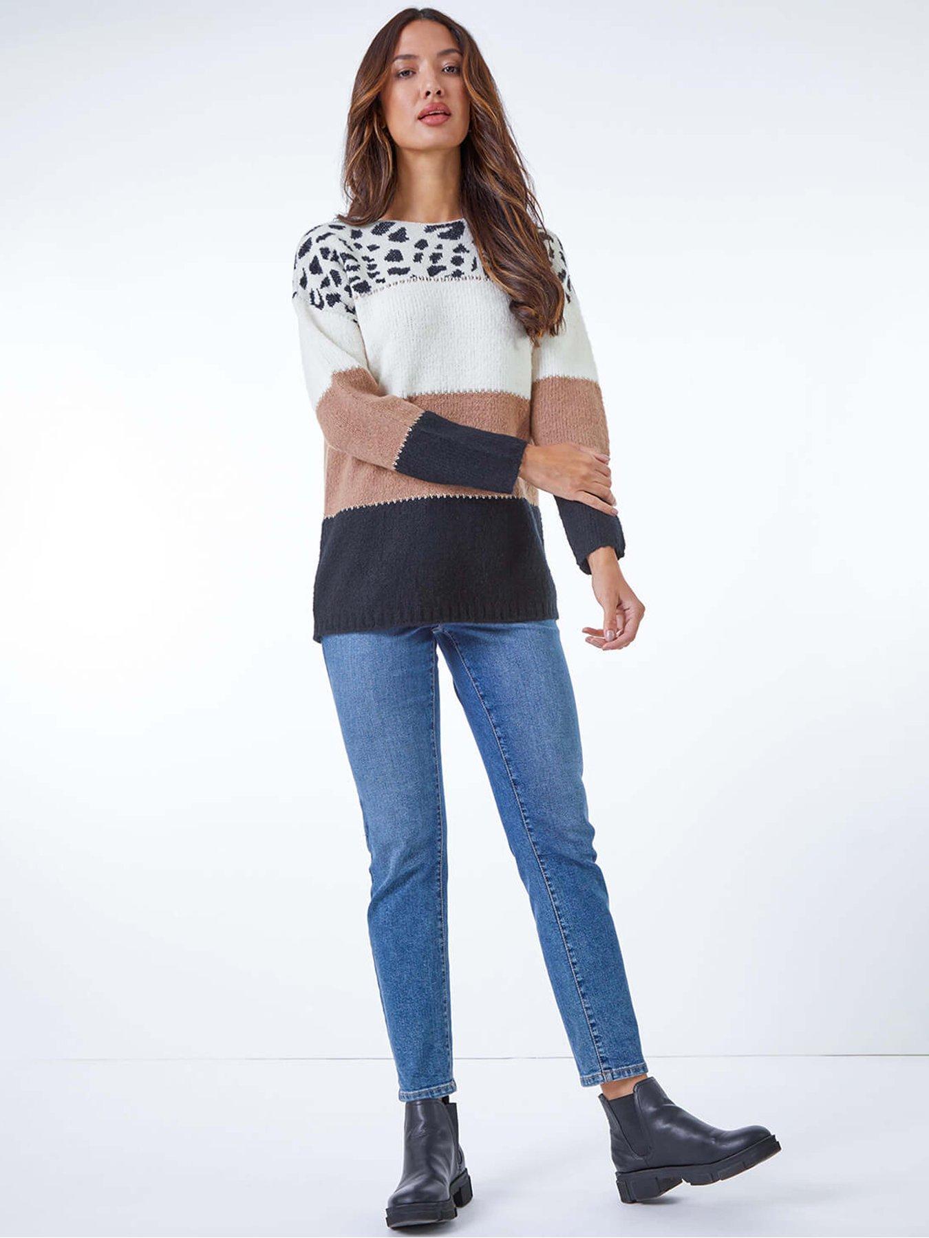 Image 3 of 5 of Roman Animal Print Colour Block Jumper - Camel