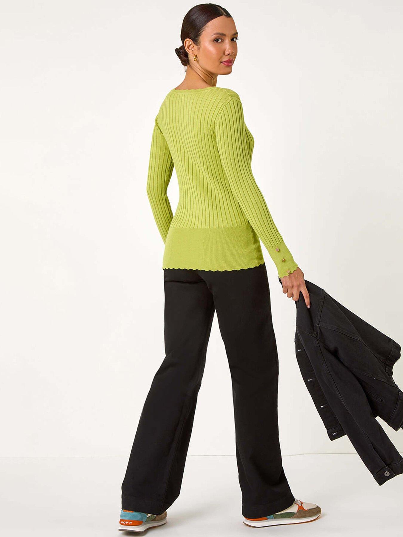  image of roman-button-detail-ribbed-longline-jumper-green