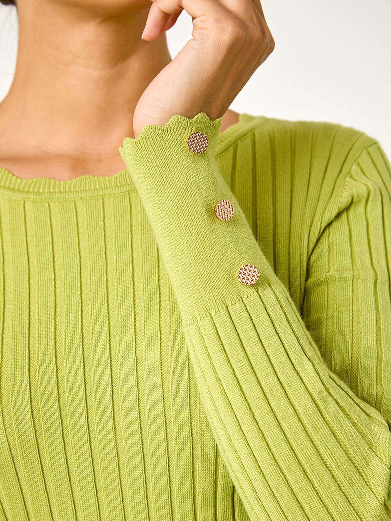  image of roman-button-detail-ribbed-longline-jumper-green