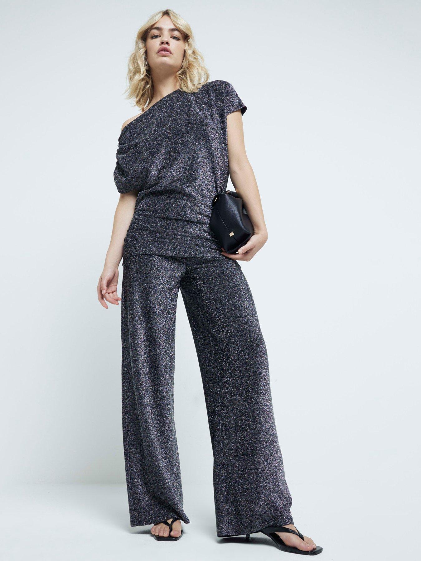 undefined Metallic Wide Leg Trouser - Black