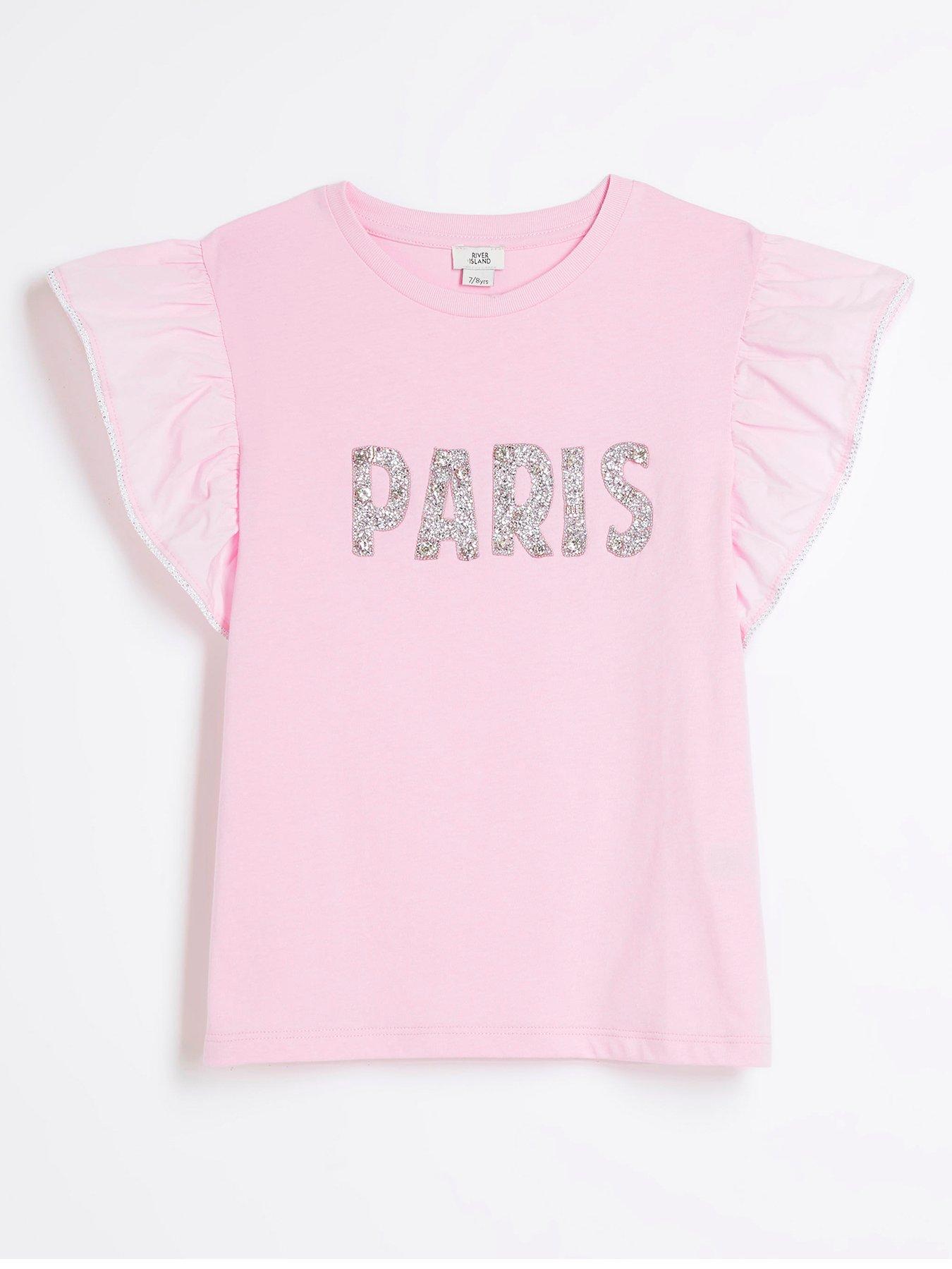  image of river-island-girls-paris-frill-sleeve-t-shirt-pink