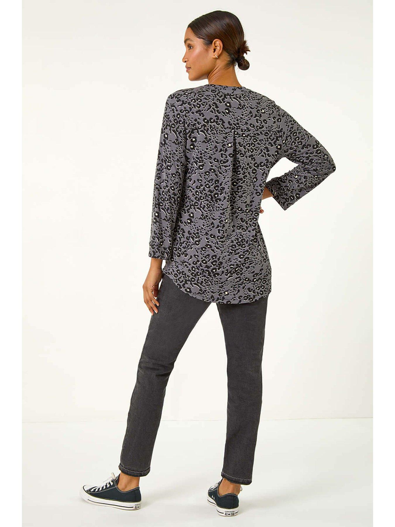 Image 2 of 4 of Roman Animal Print Stretch Blouse - Grey