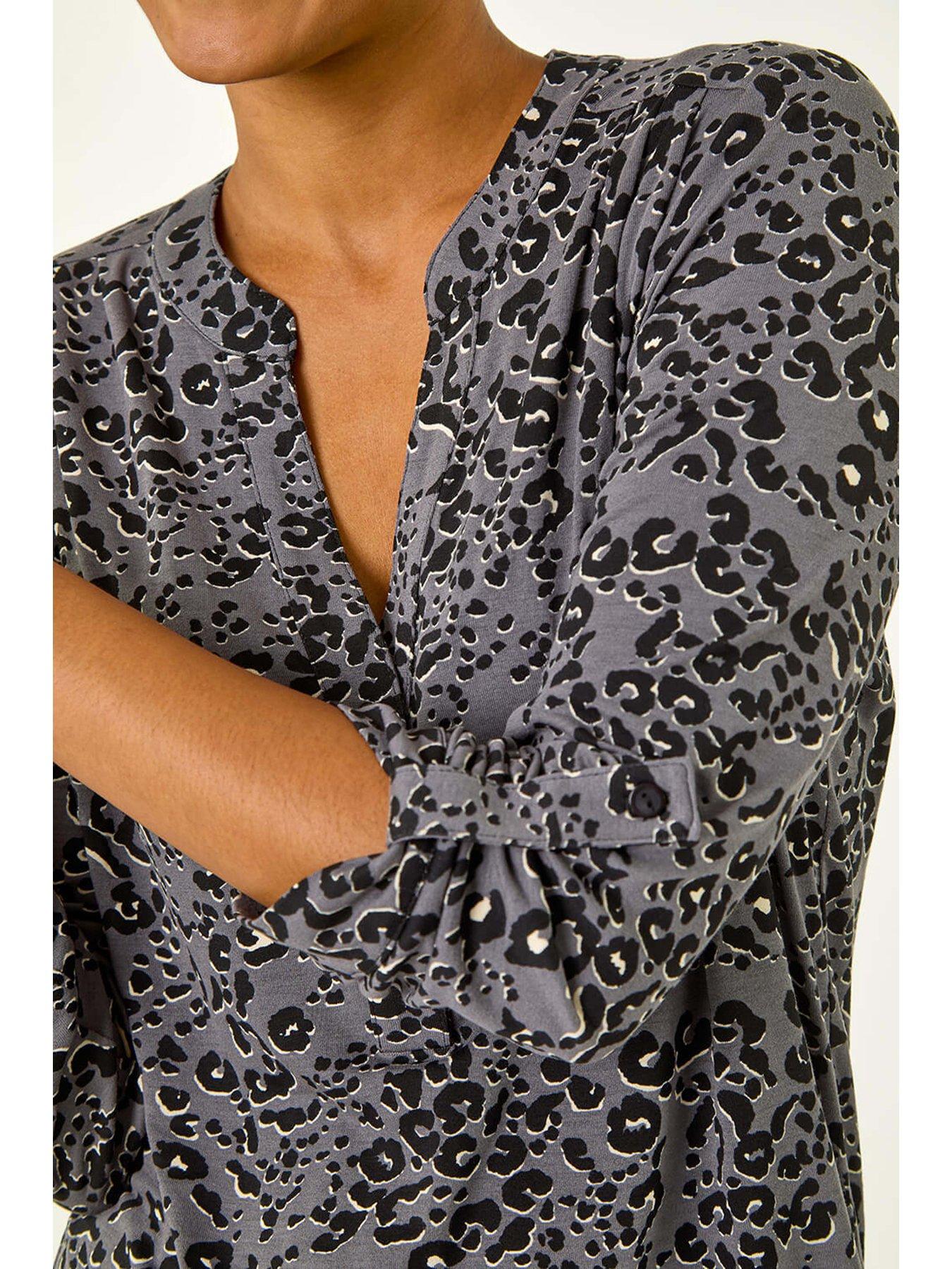 Image 4 of 4 of Roman Animal Print Stretch Blouse - Grey