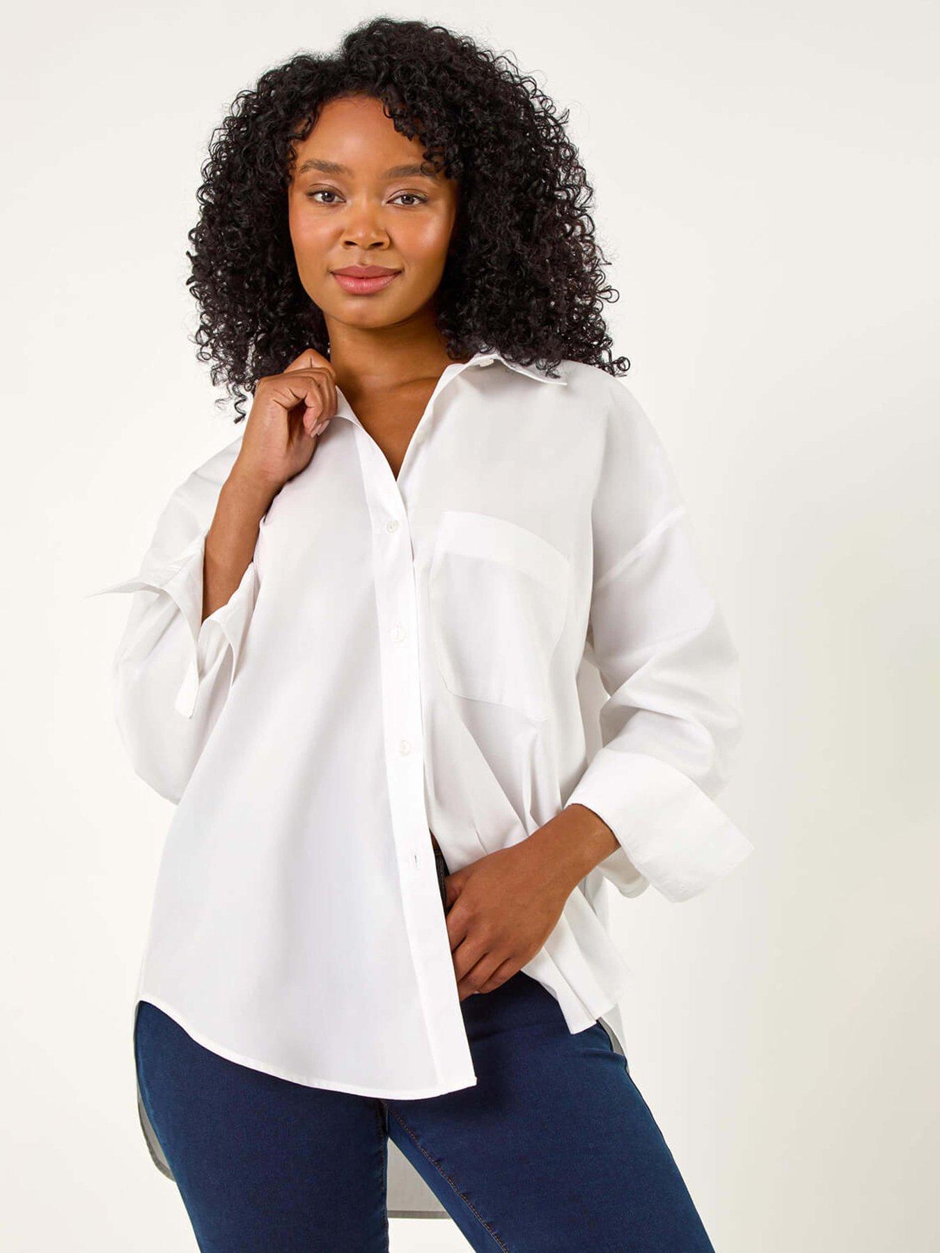 undefined Petite Cotton Button Up Pocket Shirt - White