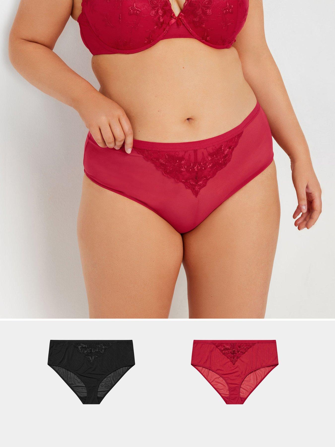 Image 1 of 4 of Yours Curve 2 Pack Floral Lace Knickers - Red/Black