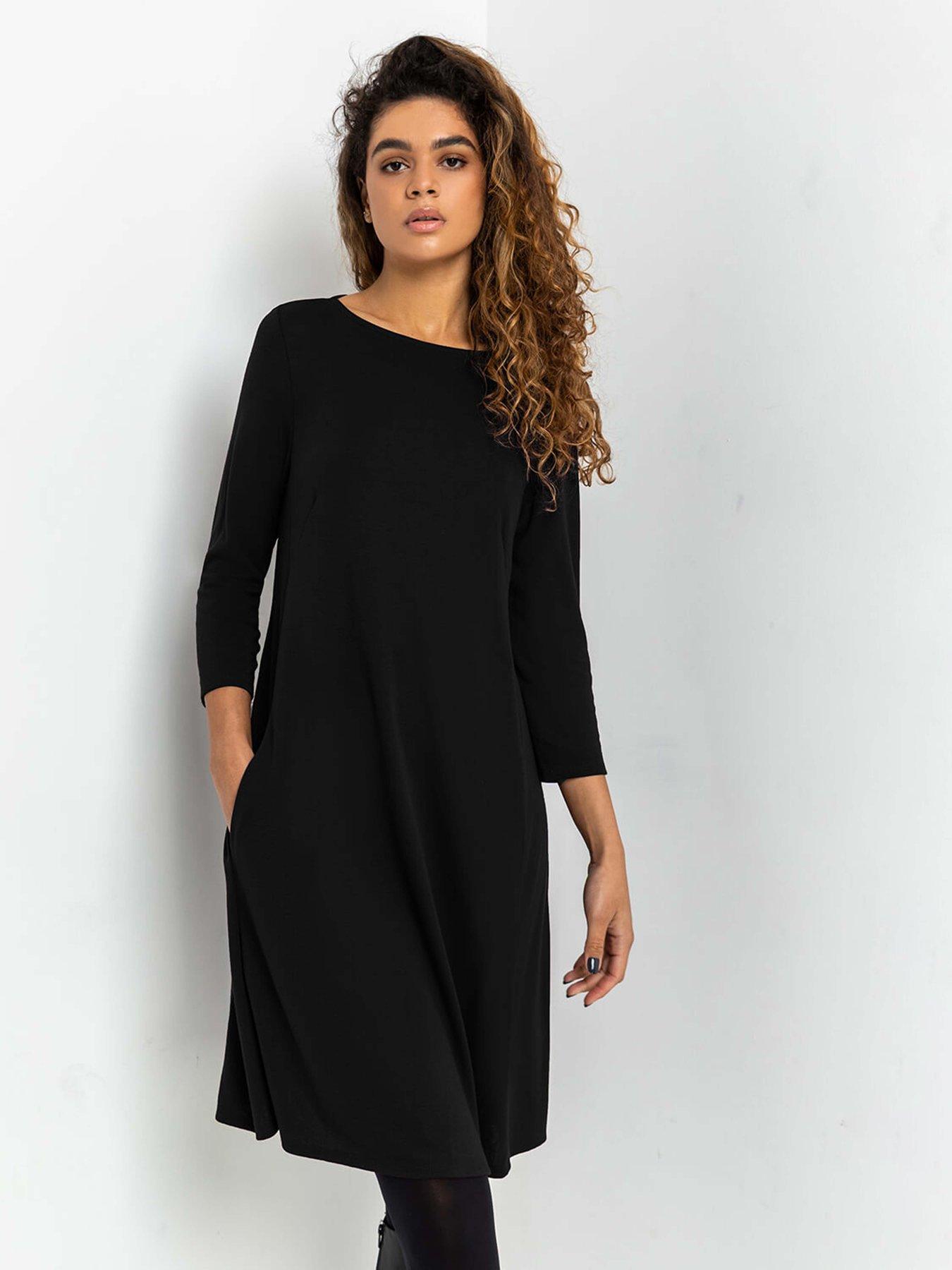 Image 1 of 5 of Roman A-line Pocket Detail Swing Dress - Black