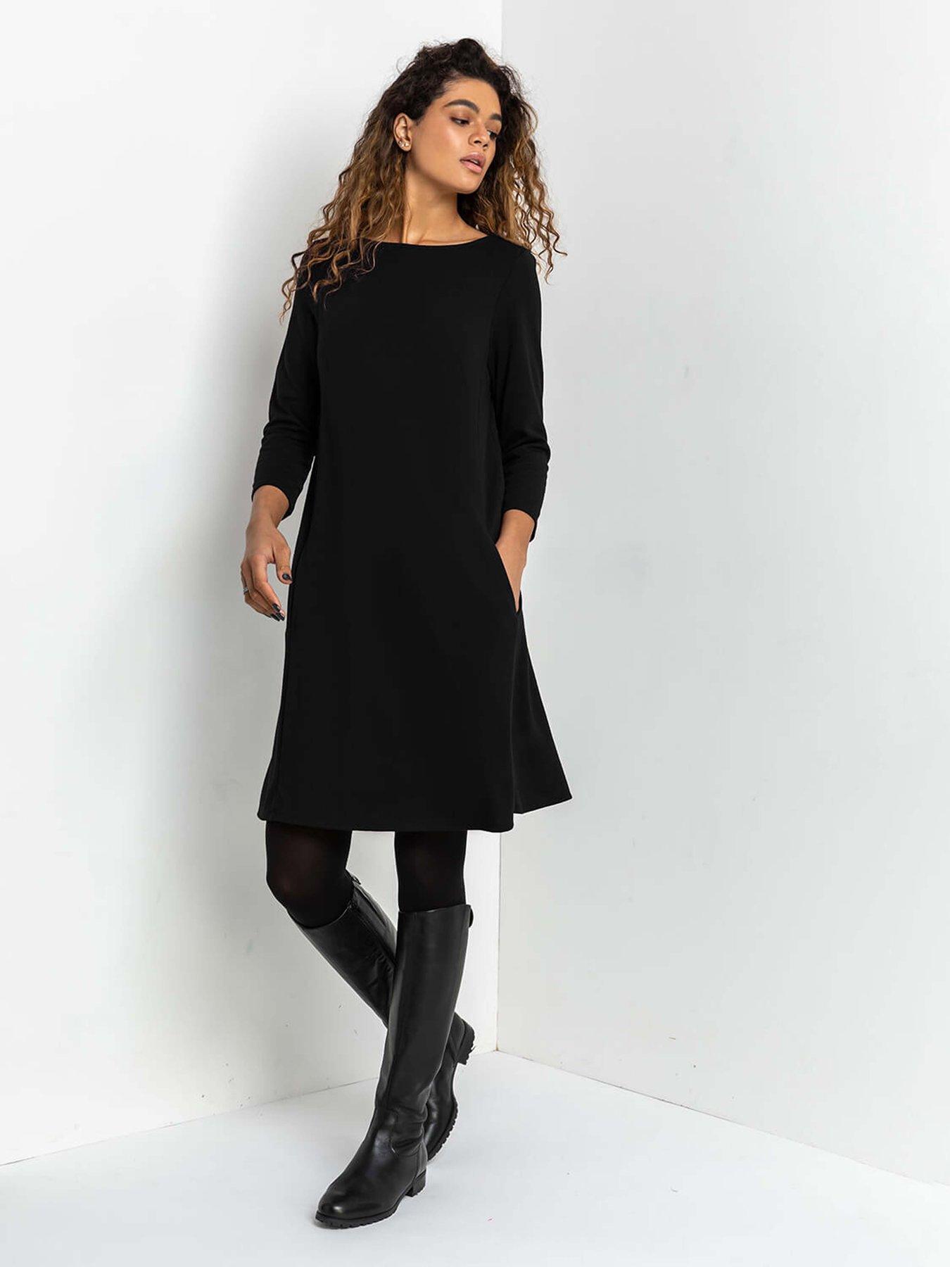 Image 3 of 5 of Roman A-line Pocket Detail Swing Dress - Black