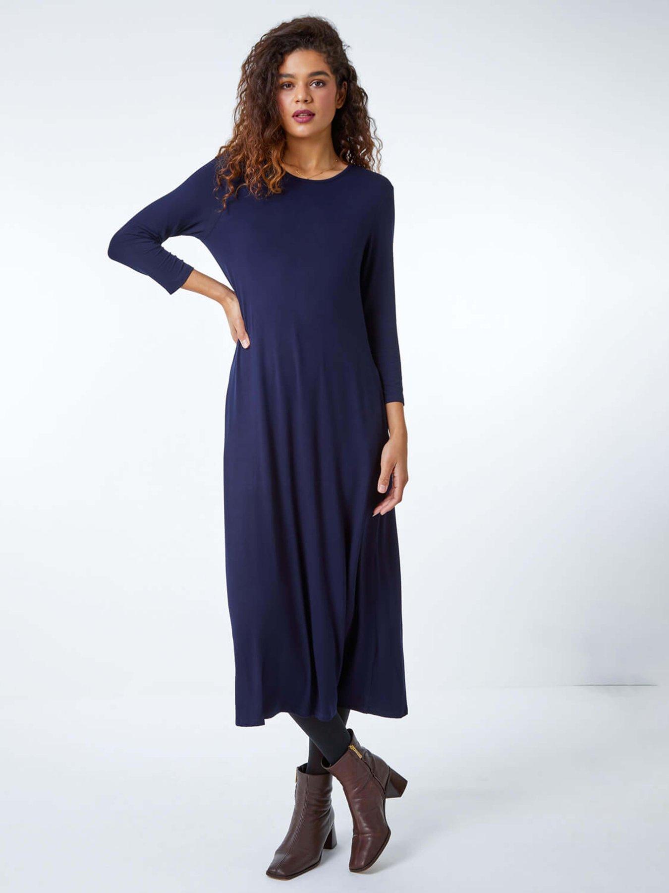 roman-stretch-pocket-detail-midi-dress-navy