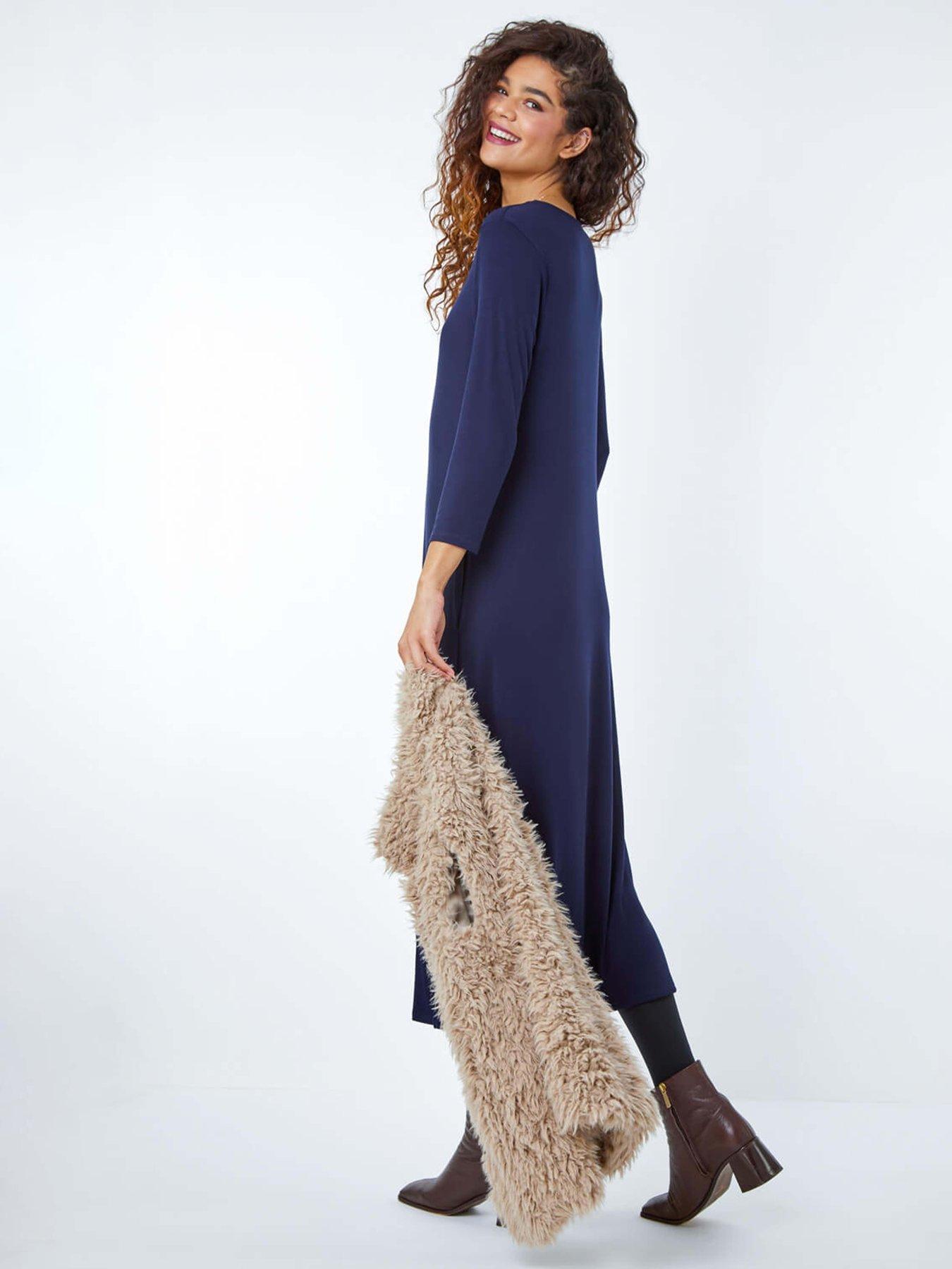 image of roman-stretch-pocket-detail-midi-dress-navy