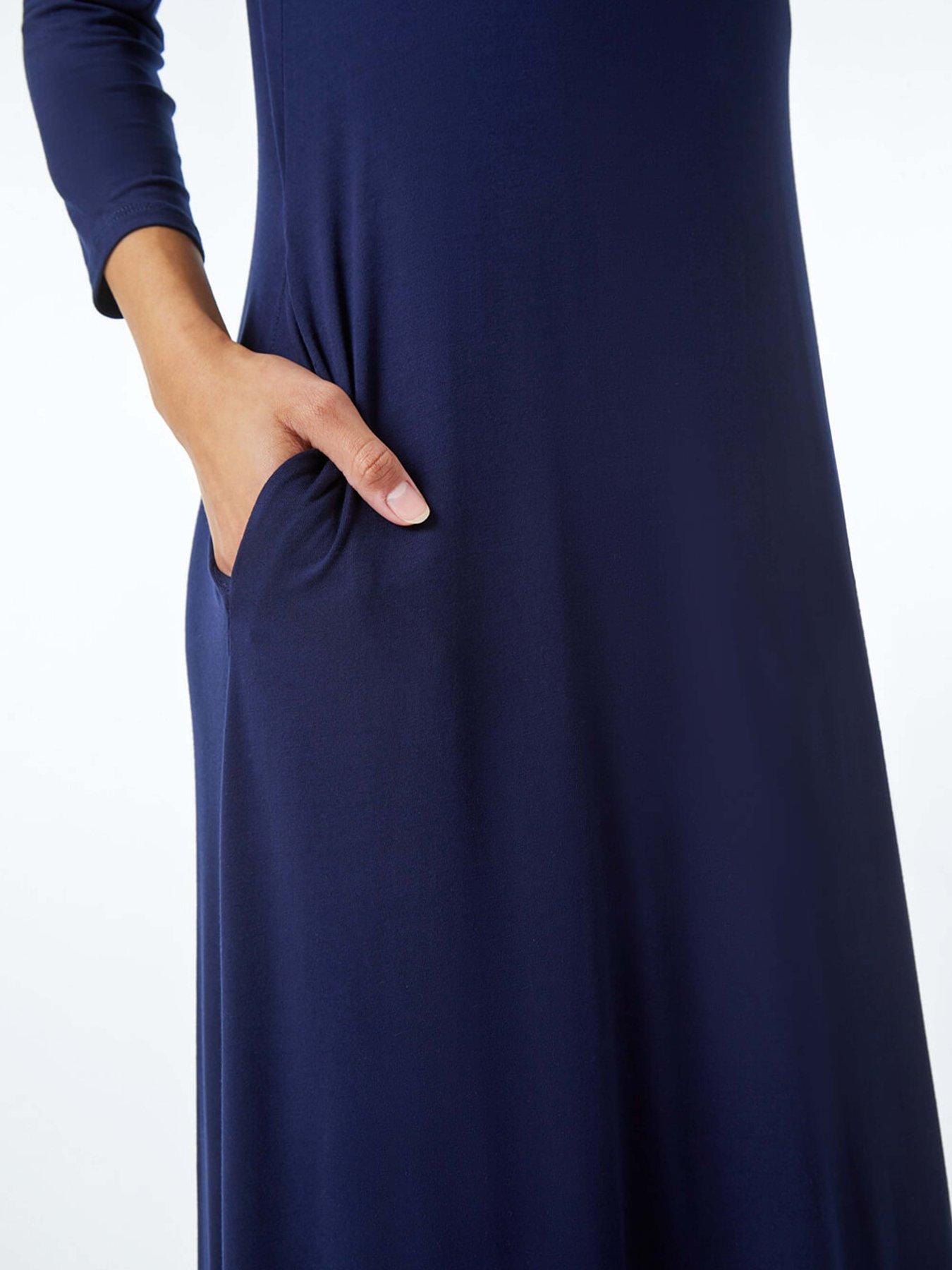  image of roman-stretch-pocket-detail-midi-dress-navy