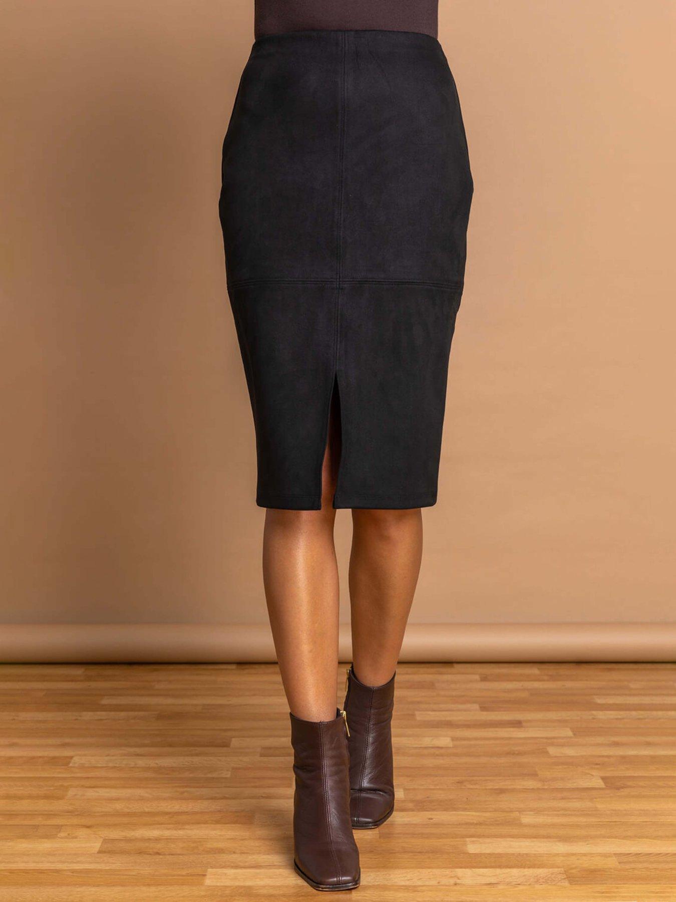 undefined Suedette Stretch Pencil Skirt - Black