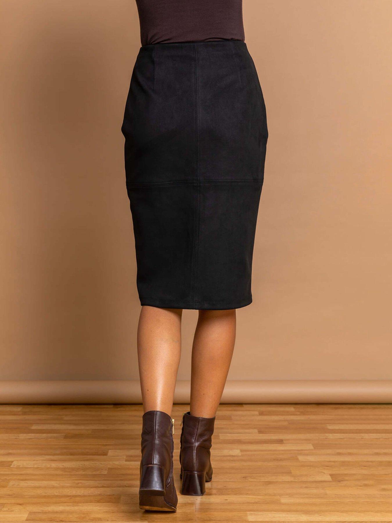 Image 2 of 4 of Roman Suedette Stretch Pencil Skirt - Black