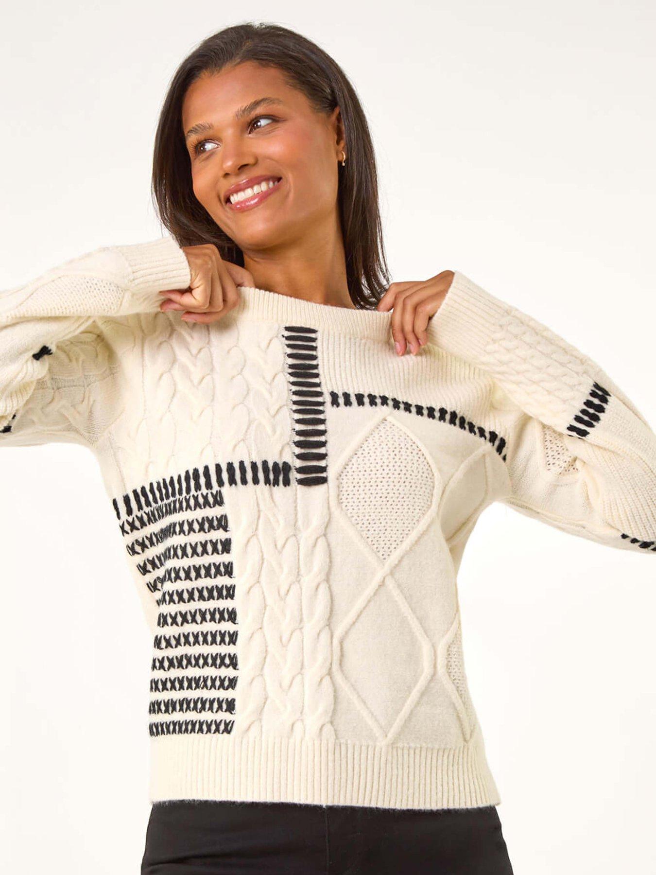 undefined Crew Neck Blanket Cable Knit Jumper - Ivory