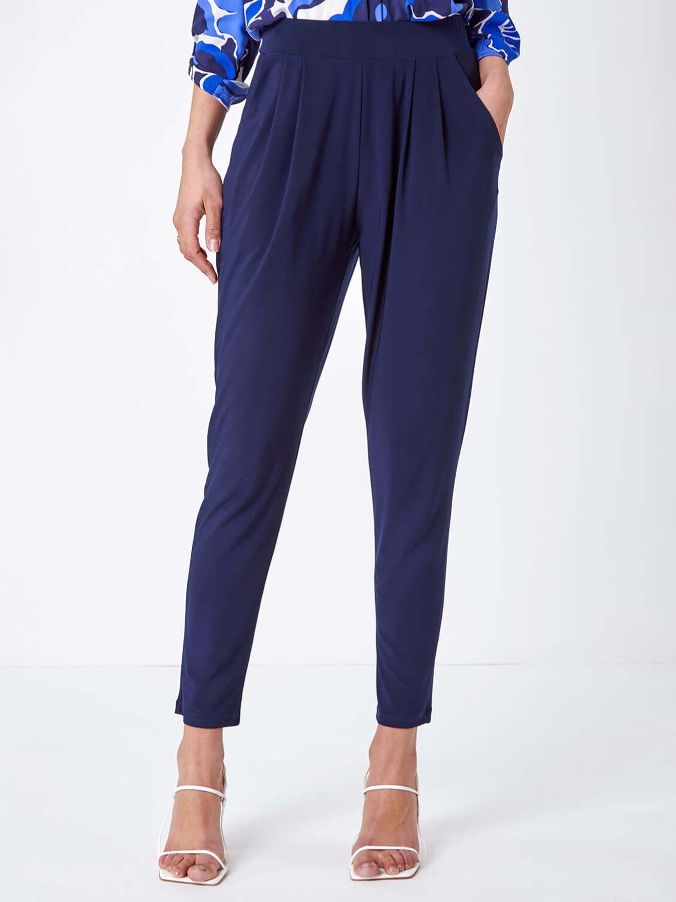 undefined Jersey Stretch Elastic Waist Harem Trousers - Navy