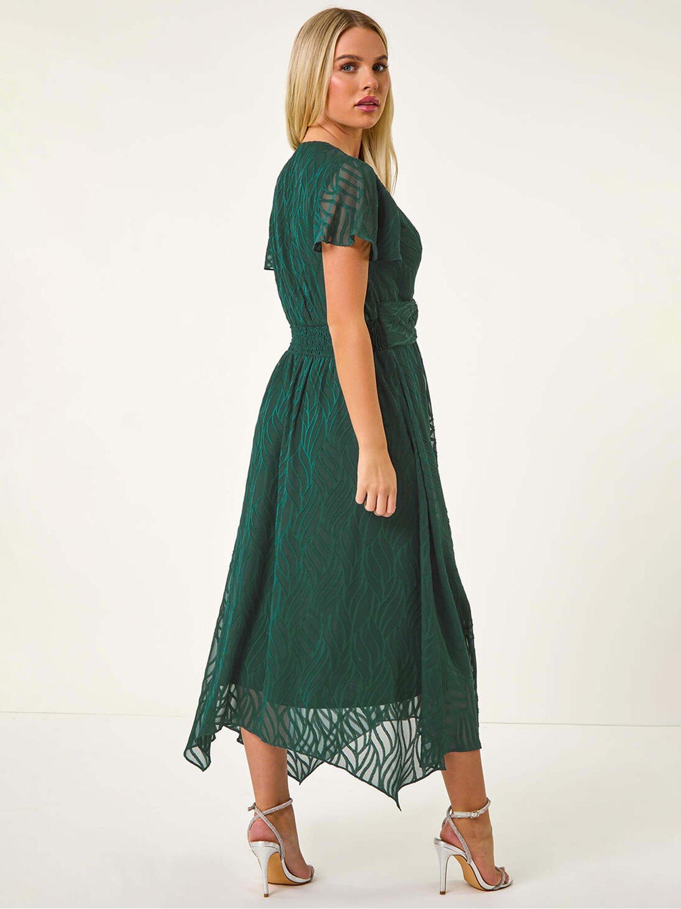 Image 2 of 5 of Roman Petite Front Twist Jacquard Dress - Green