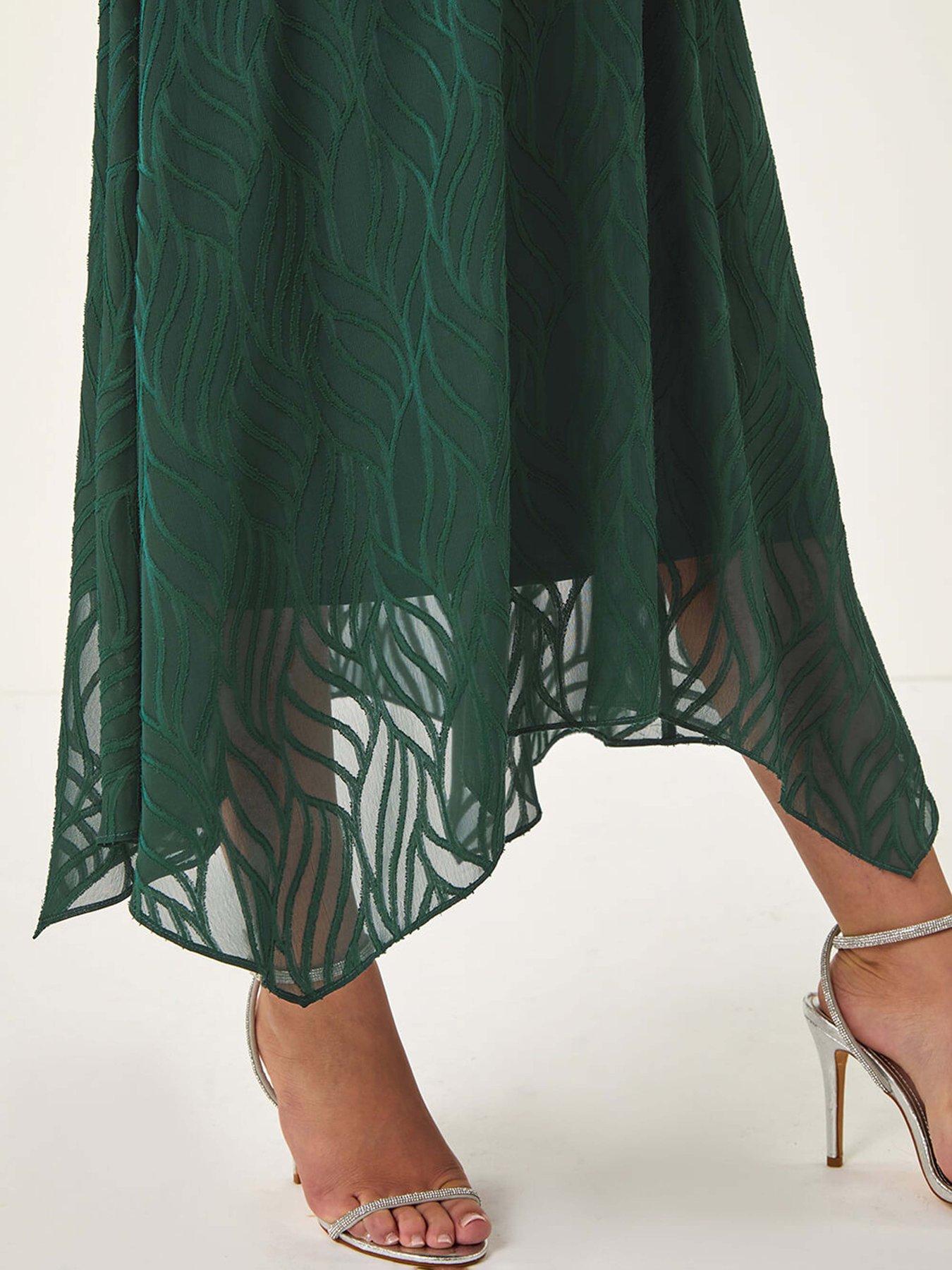 Image 5 of 5 of Roman Petite Front Twist Jacquard Dress - Green