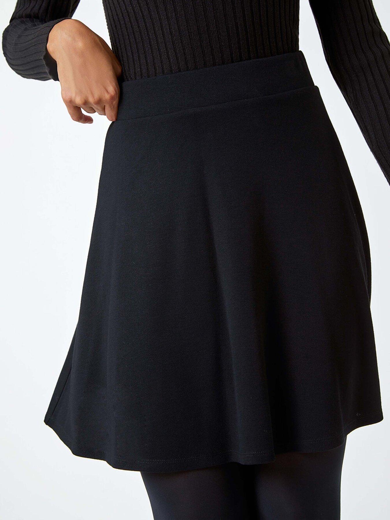 Image 5 of 5 of Roman Elastic Waist Stretch A Line Skater Skirt - Black