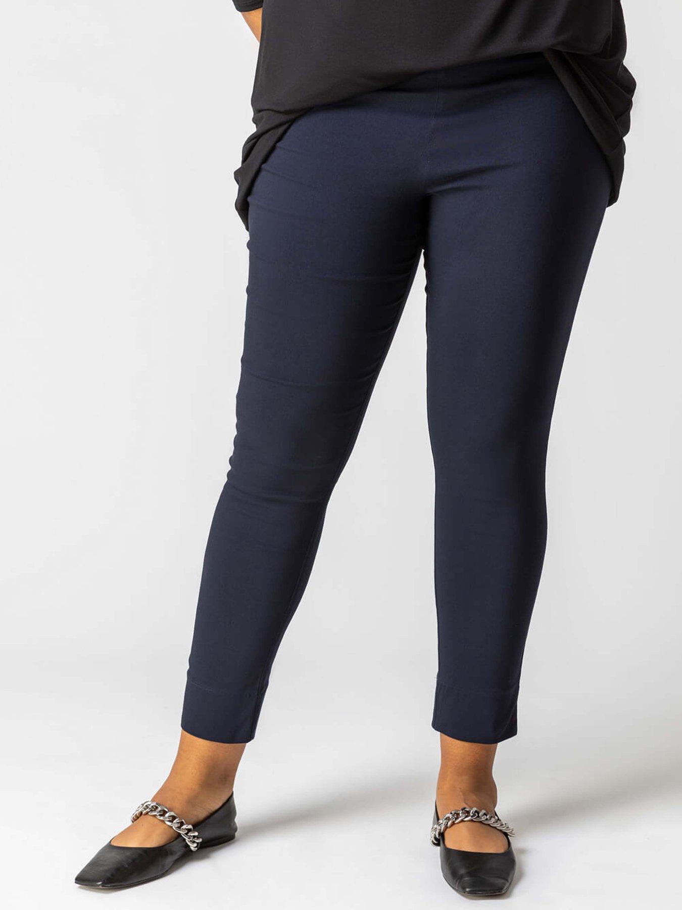 undefined Curve Full Length Elastic Waist Trousers - Navy