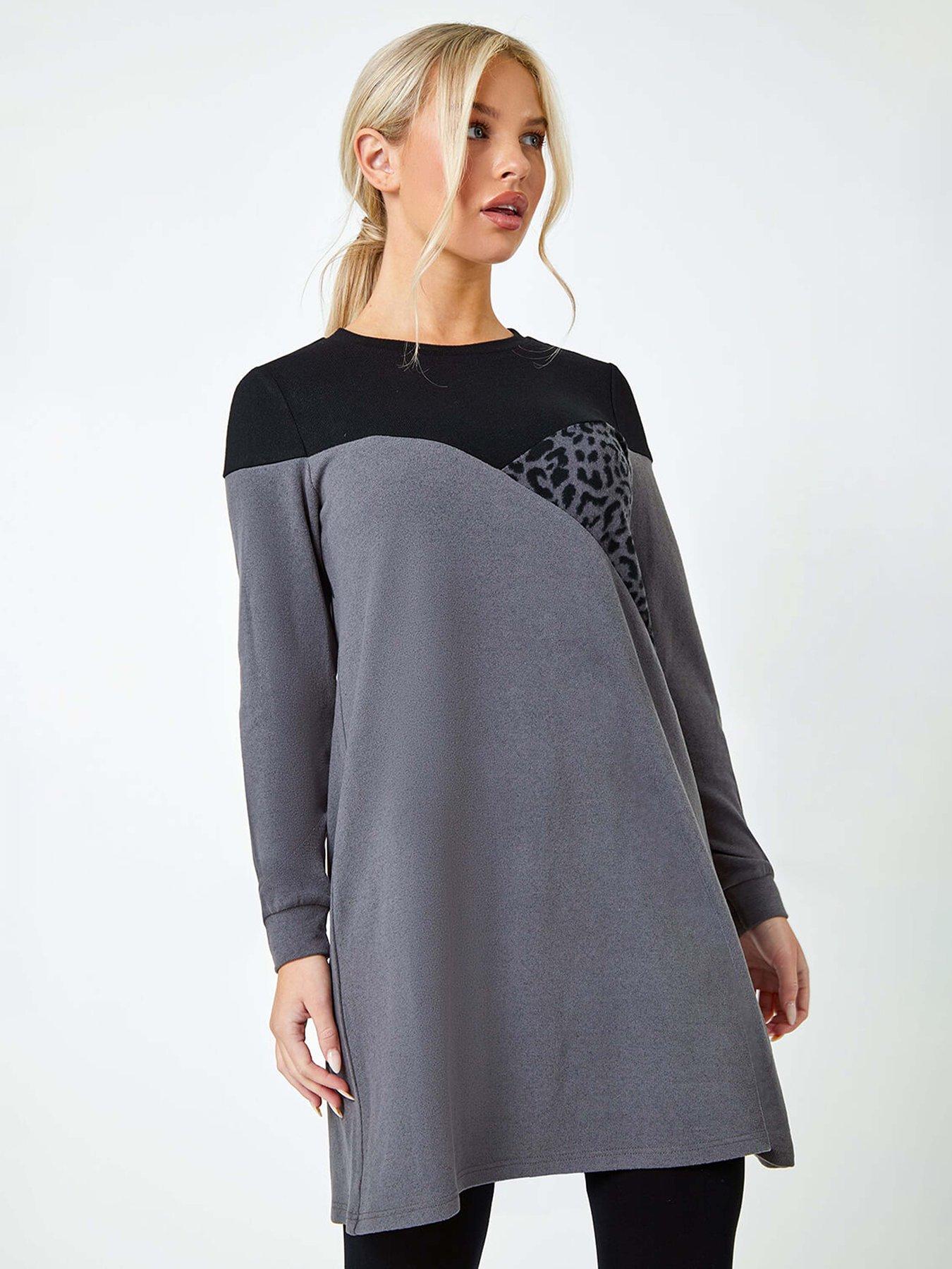 undefined Petite Animal Colour Block Knit Dress - Dark Grey