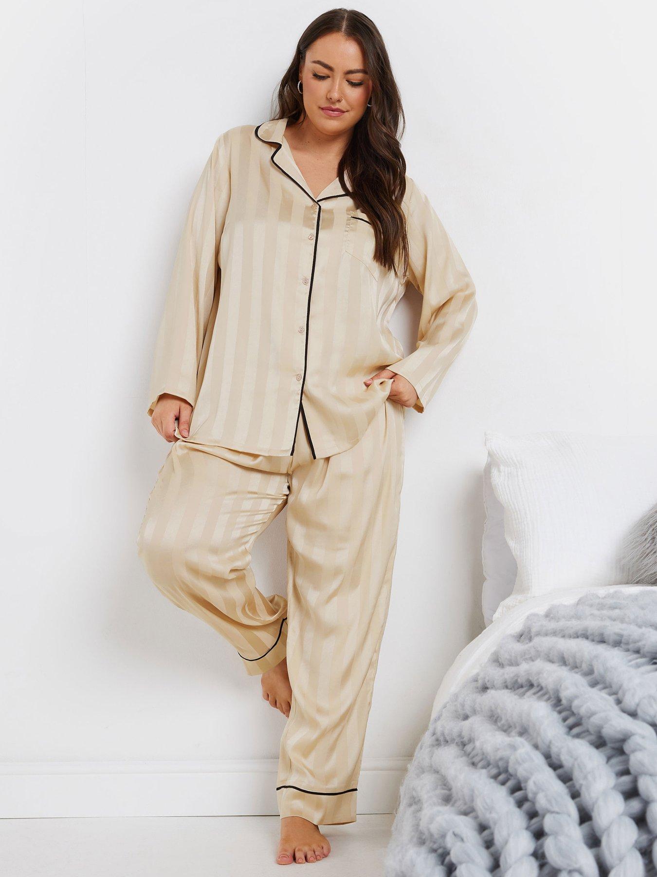  image of yours-curve-jacquard-stripe-satin-pj-set-ivory