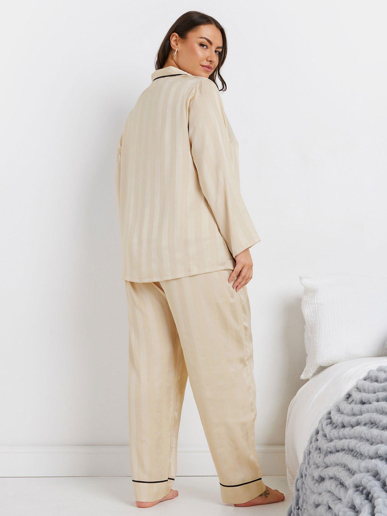  image of yours-curve-jacquard-stripe-satin-pj-set-ivory