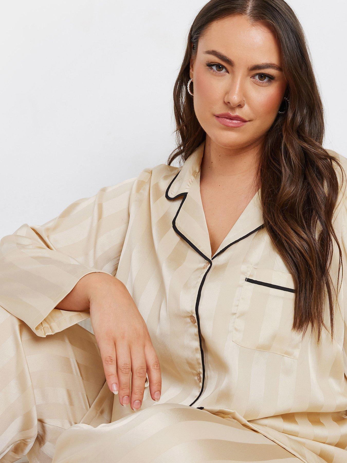  image of yours-curve-jacquard-stripe-satin-pj-set-ivory