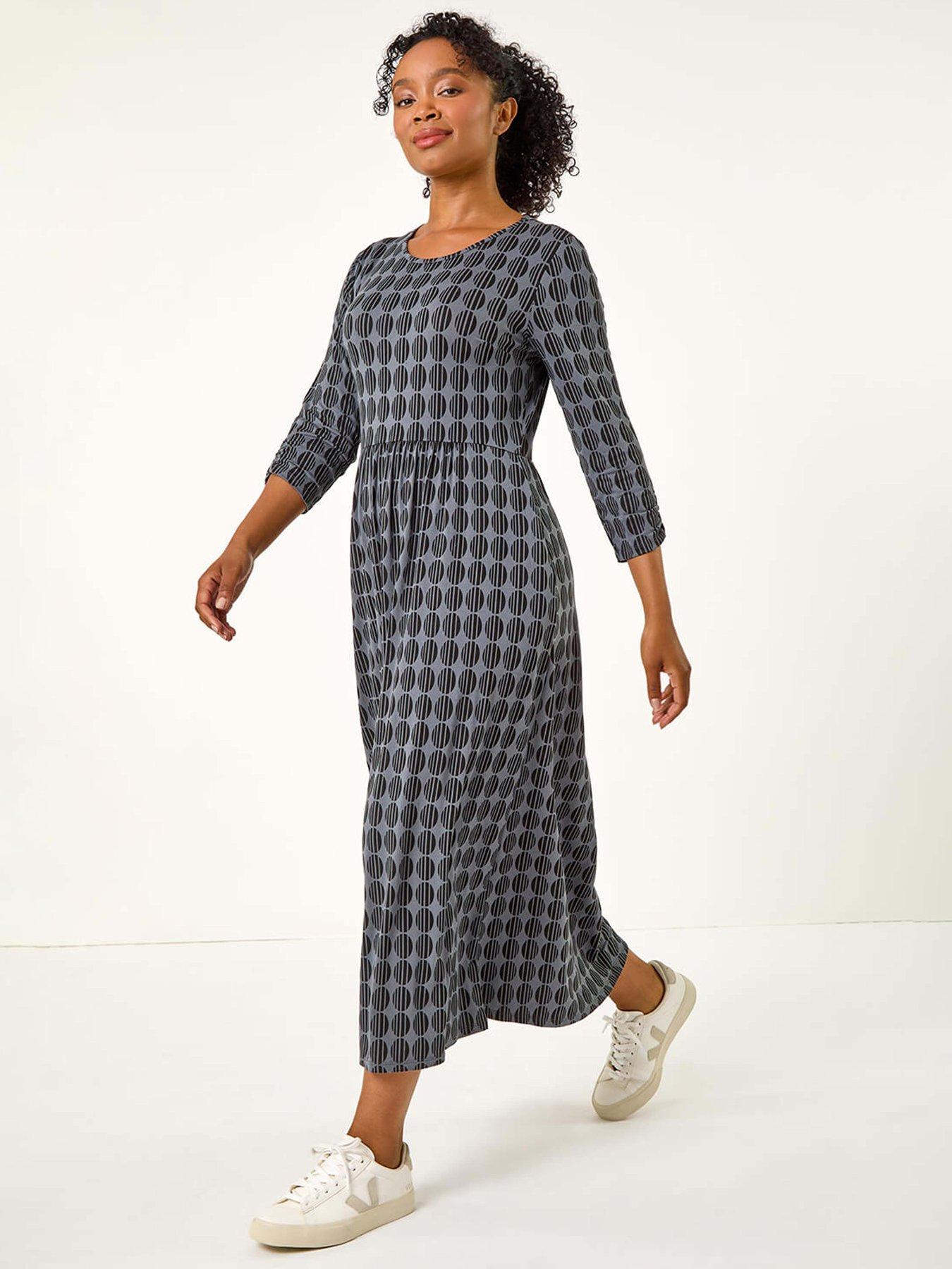 undefined Petite Geometric Spot Midi Dress - Grey