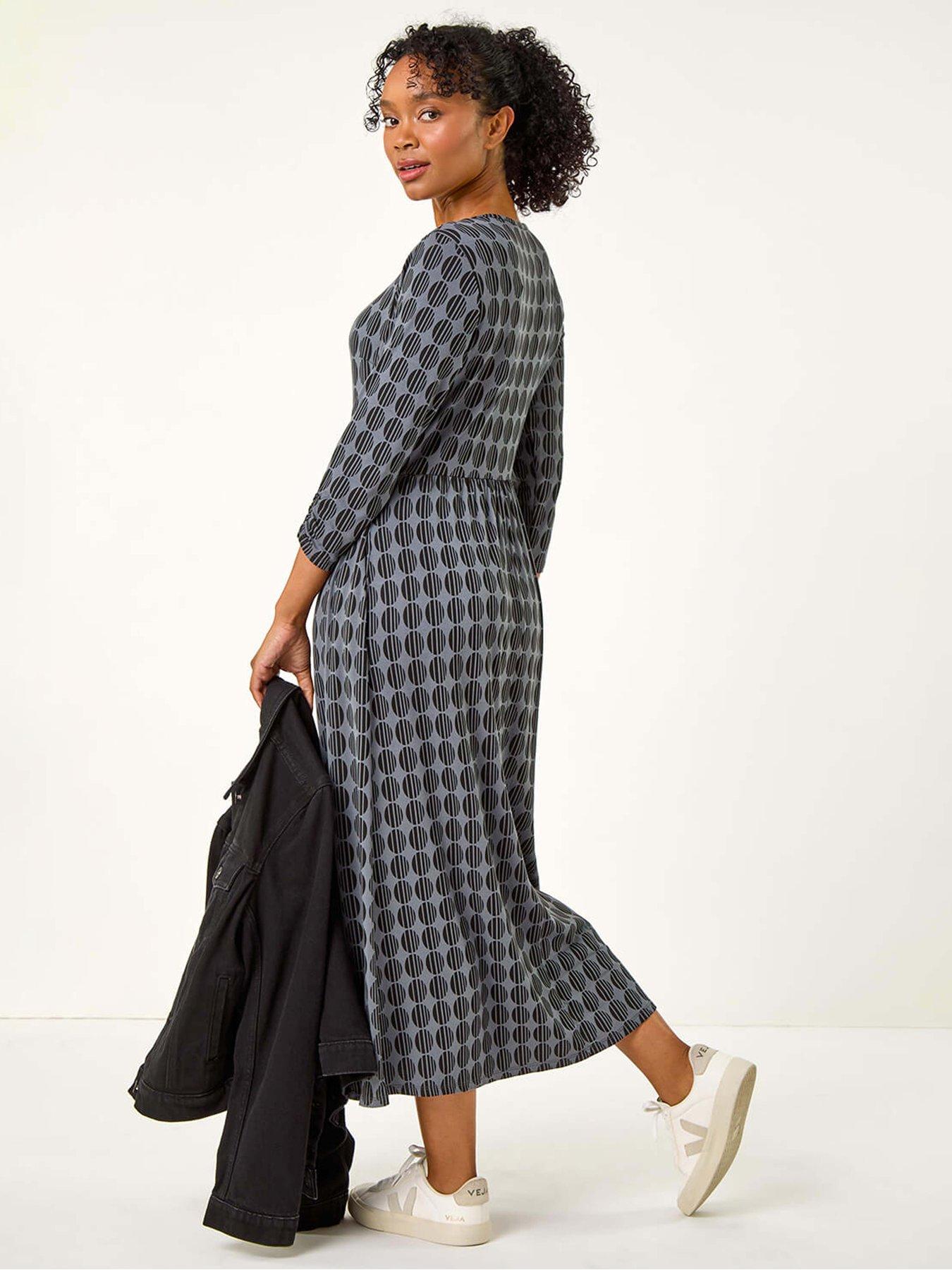 Image 2 of 5 of Roman Petite Geometric Spot Midi Dress - Grey