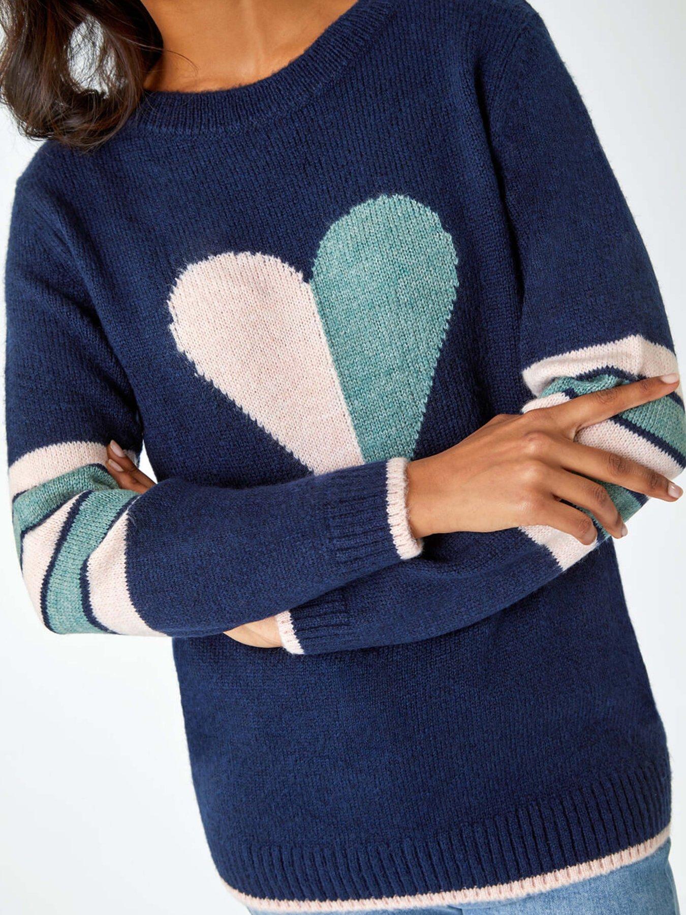 Image 5 of 5 of Roman Heart Print Stripe Sleeve Jumper - Midnight Blue
