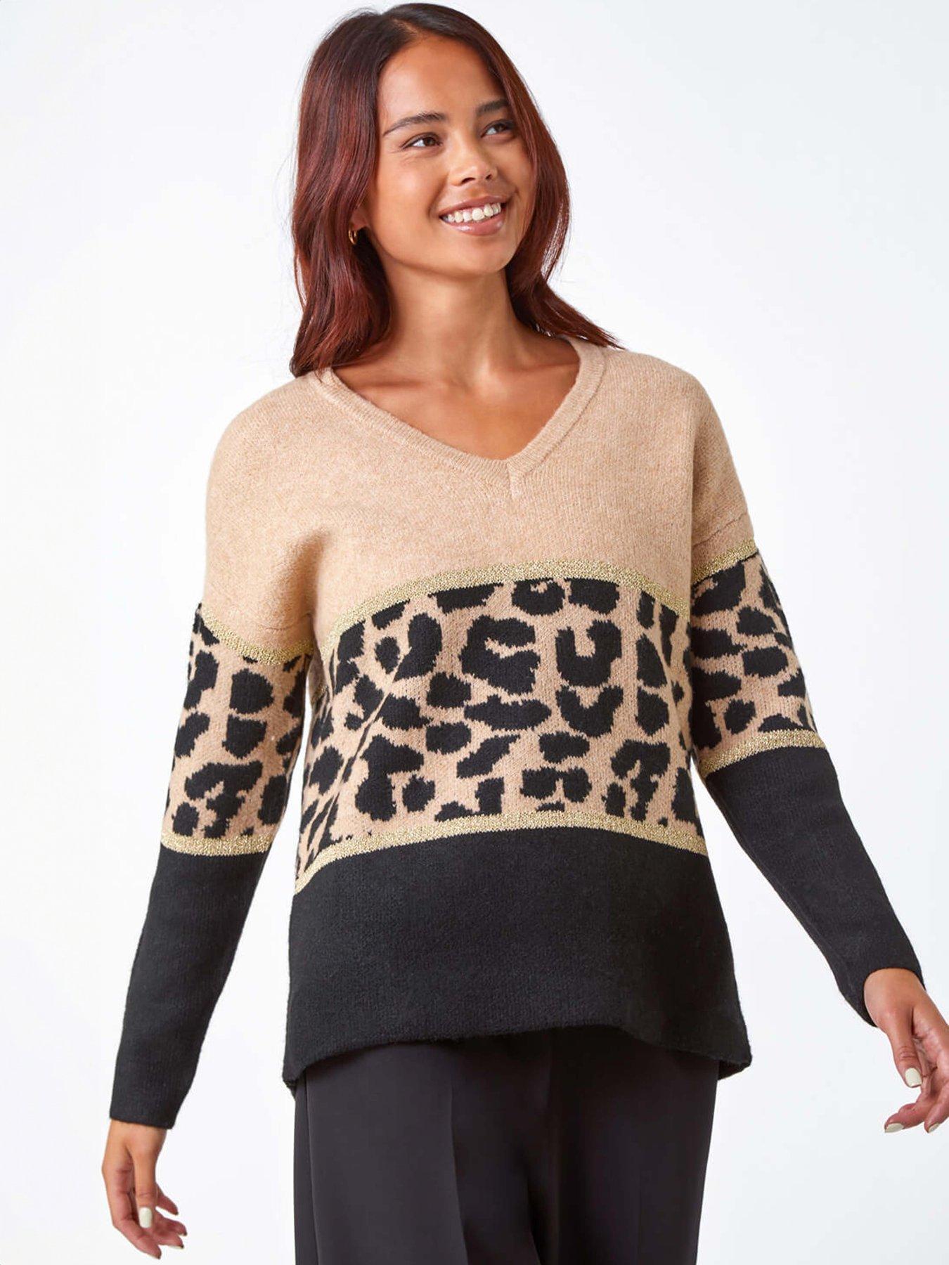 Roman Petite Animal Print Colourblock Jumper - Camel