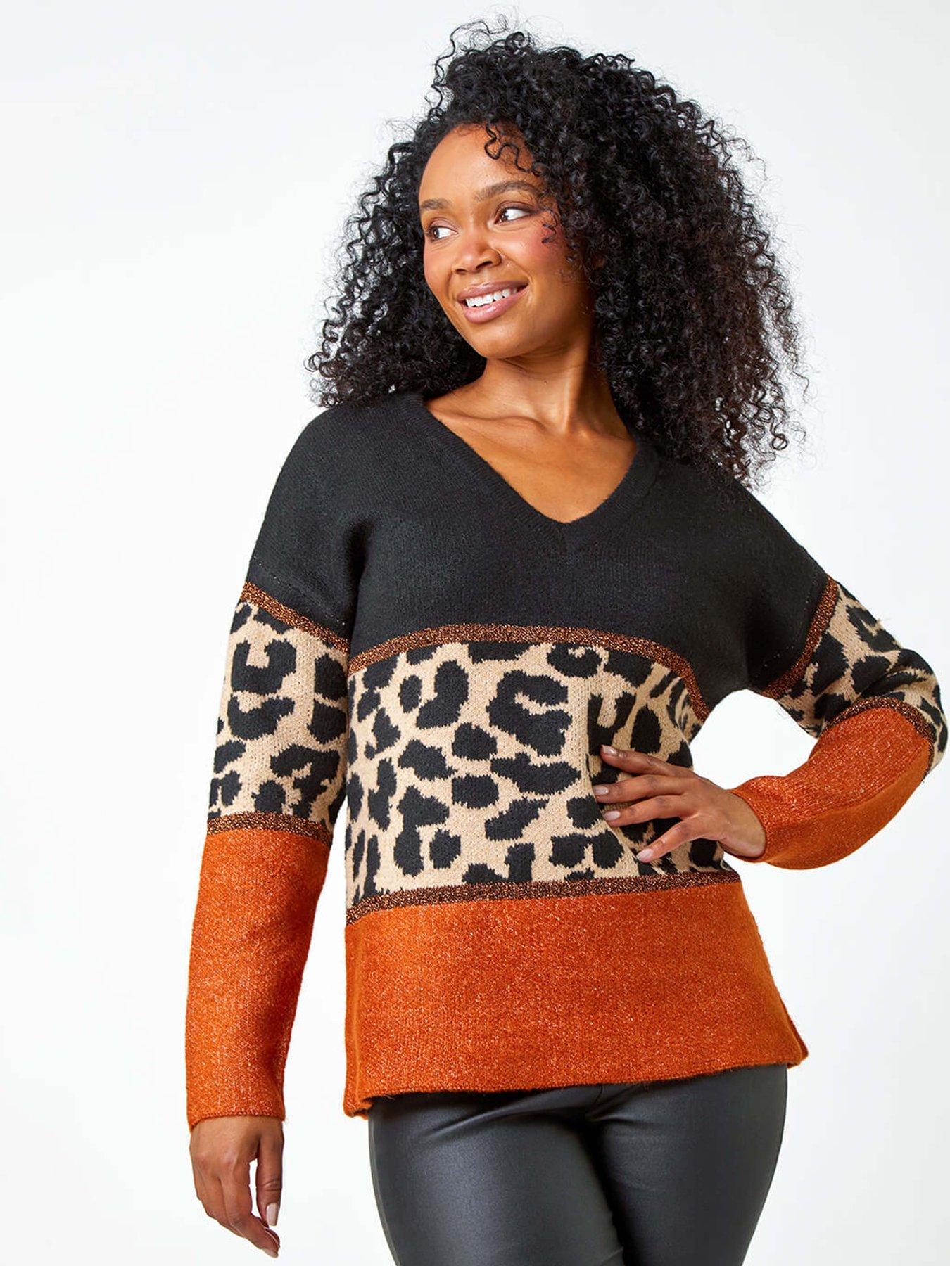 Roman Petite Animal Colourblock Stretch Jumper - Rust