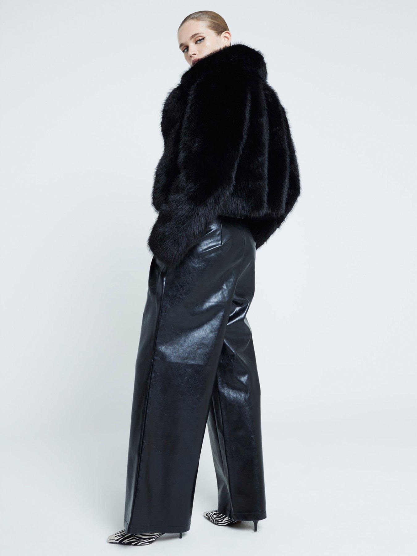 undefined Wide Leg Faux Leather Trousers - Black