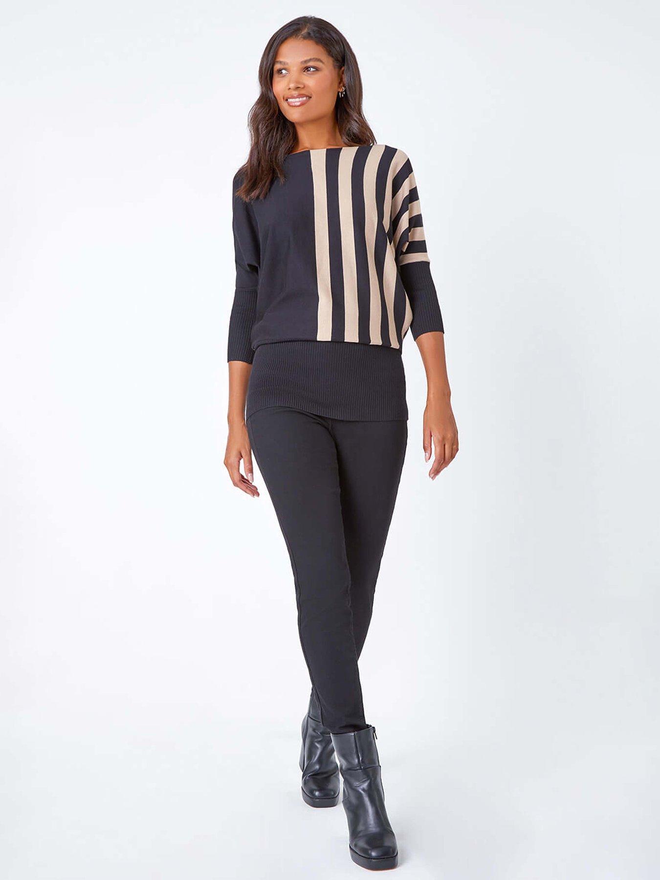 Image 3 of 5 of Roman Contrast Stripe Print Knit Jumper - Black