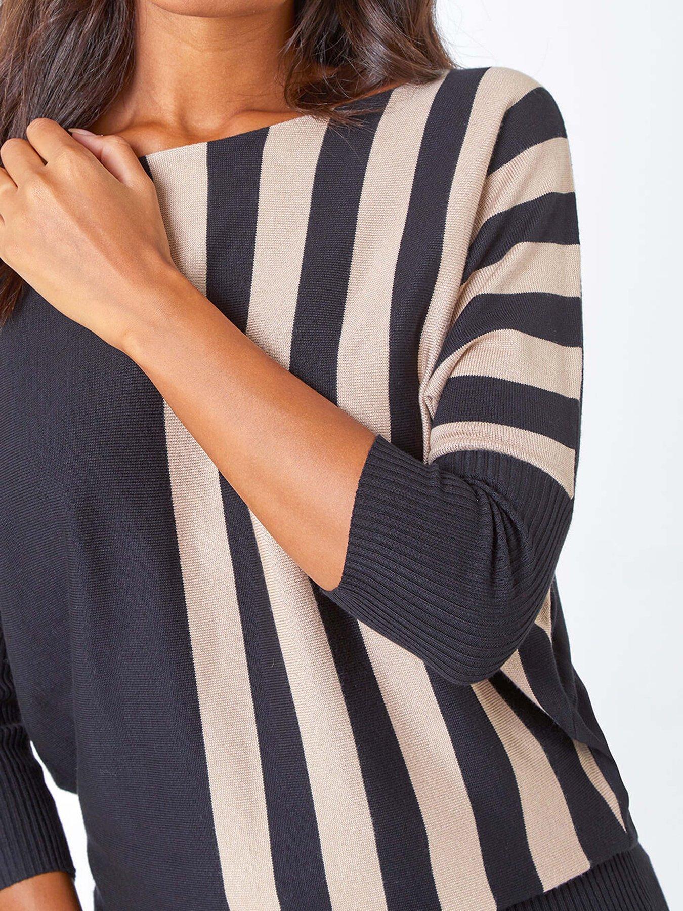 Image 5 of 5 of Roman Contrast Stripe Print Knit Jumper - Black