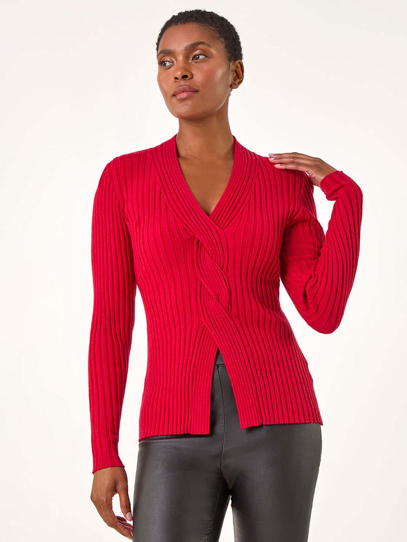 Image 1 of 5 of Roman Cable Split Detail Rib Jumper - Red