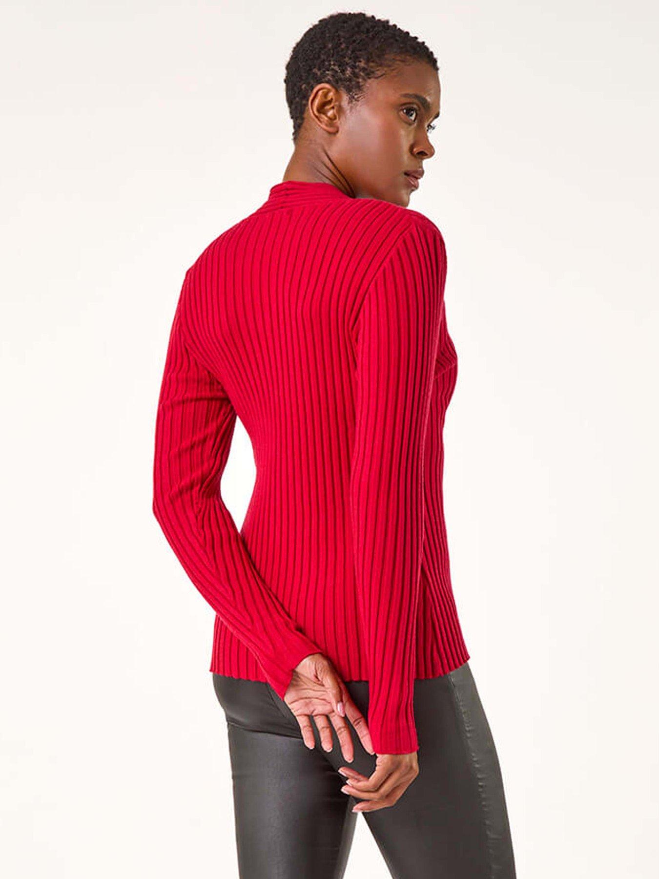 Image 2 of 5 of Roman Cable Split Detail Rib Jumper - Red