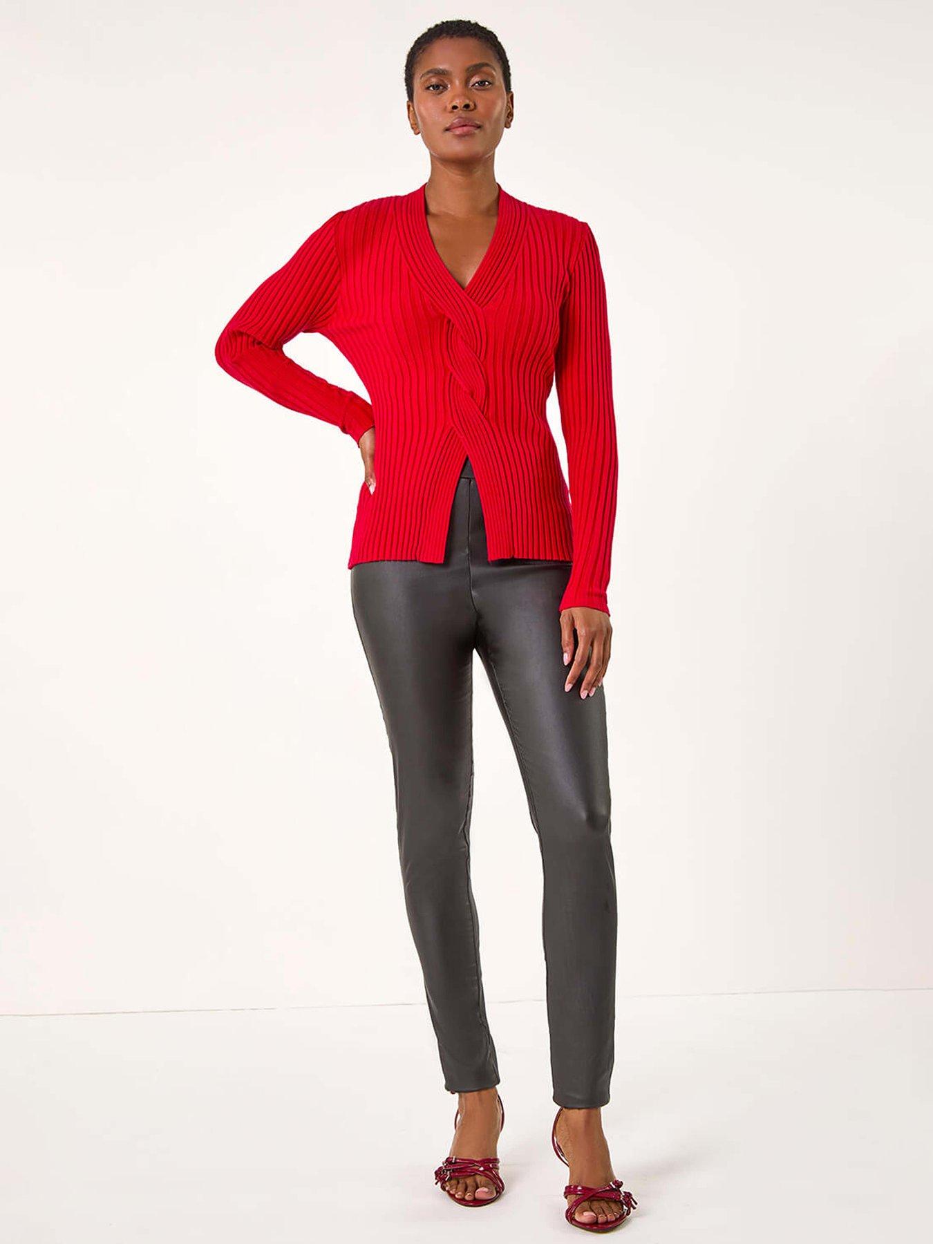 Image 3 of 5 of Roman Cable Split Detail Rib Jumper - Red